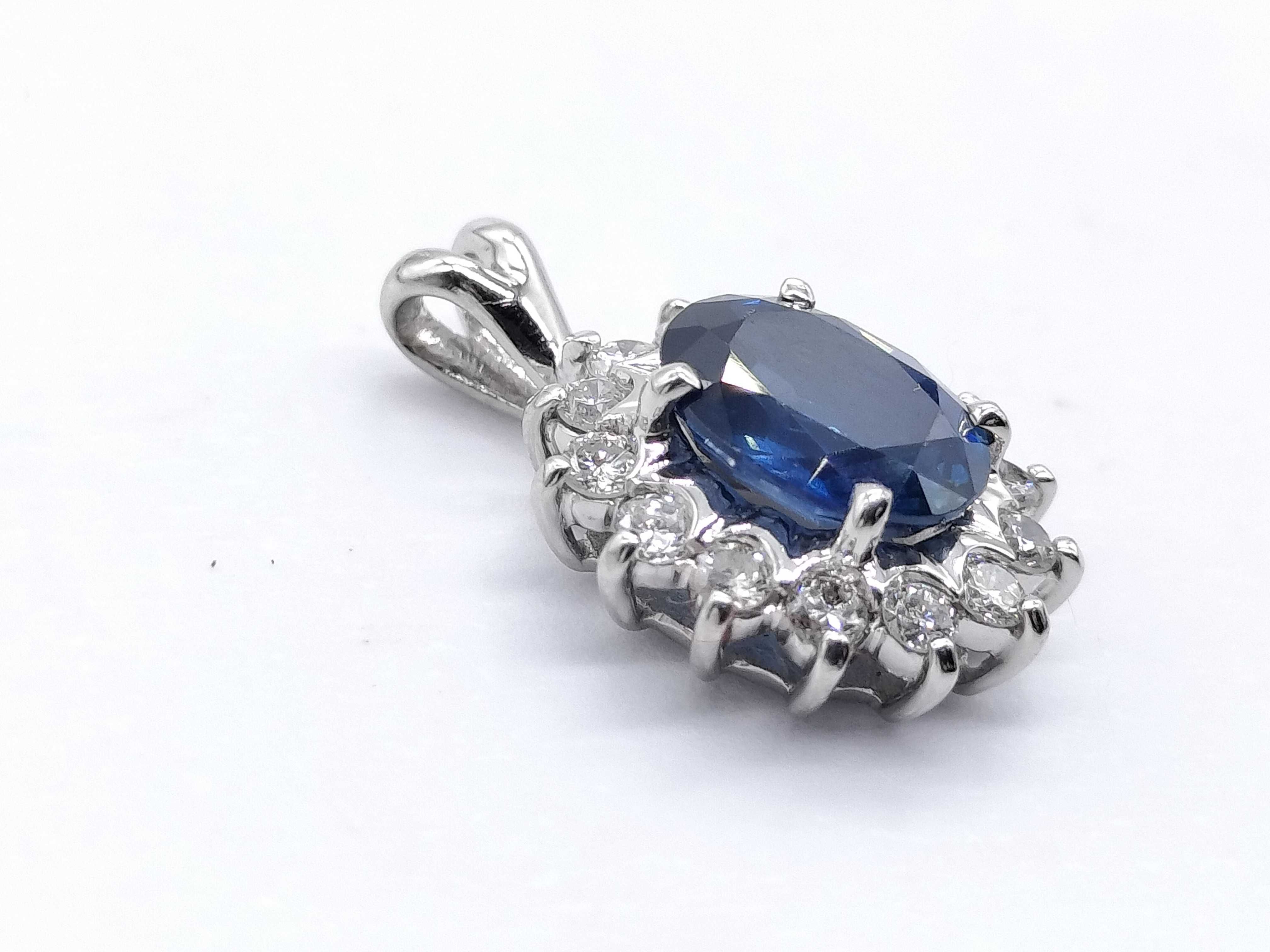 Platinum Sapphire and Diamond Halo Pendant