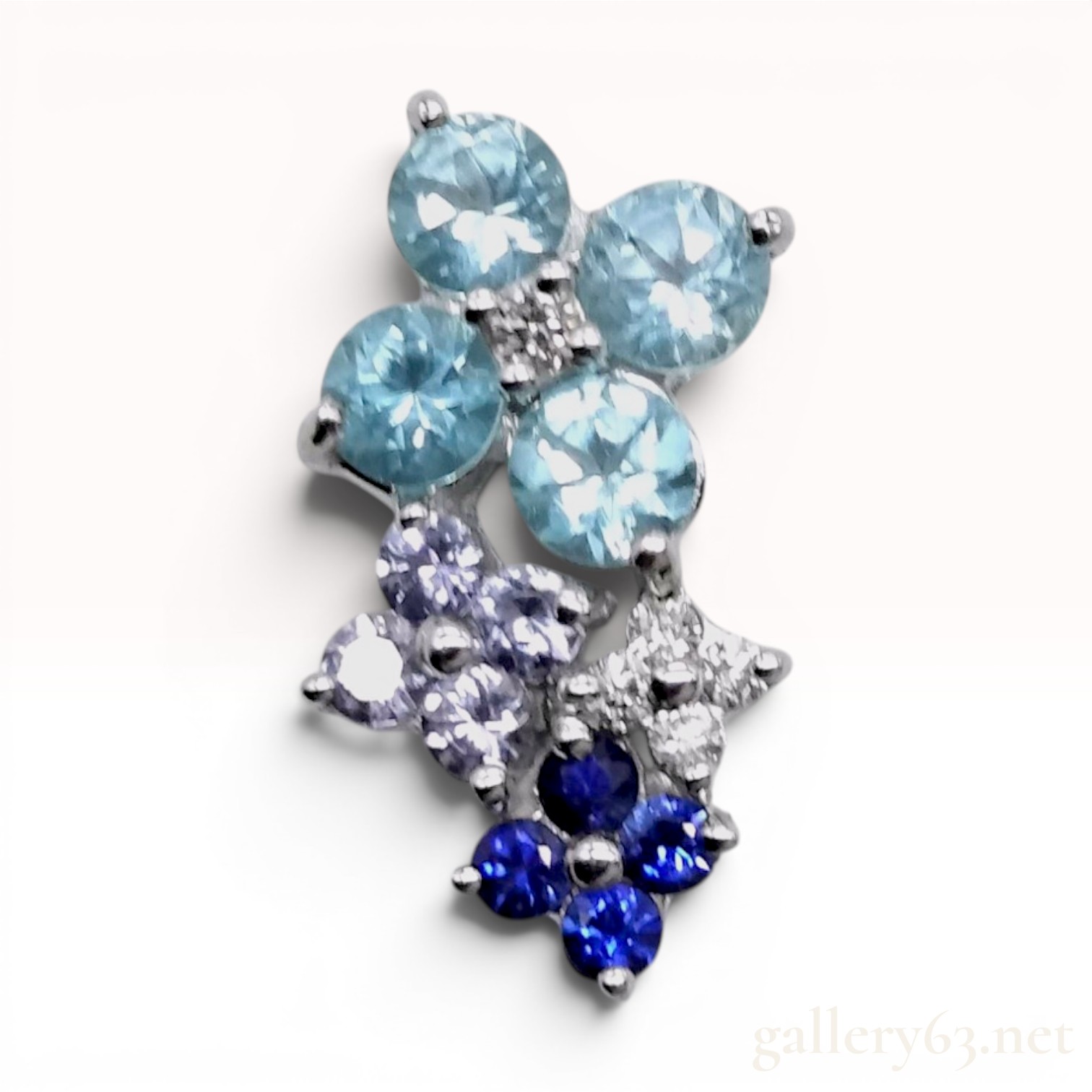18K White Gold Apatite Diamond and Multi-Gemstone Floral Cluster Pendant
