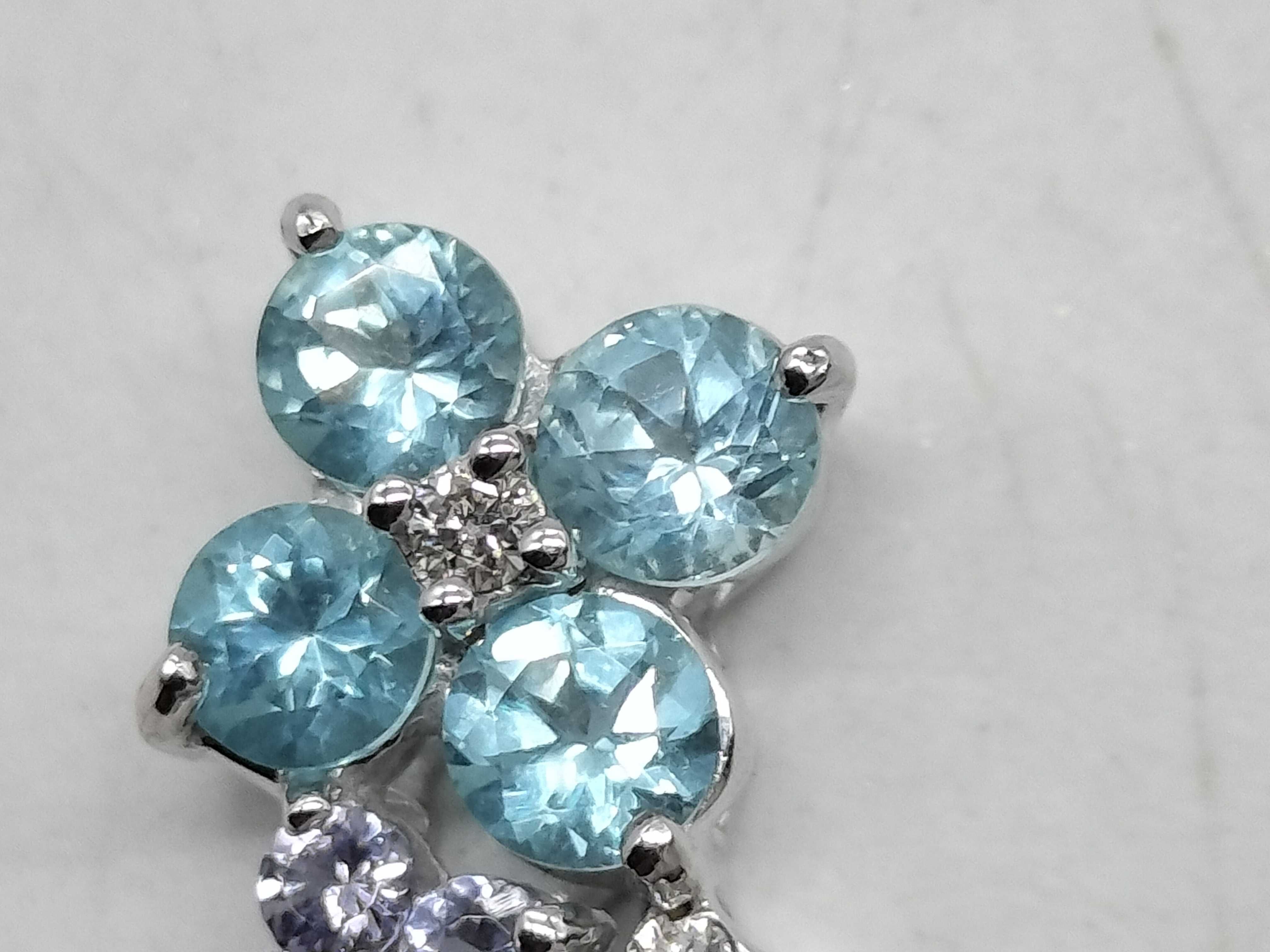18K White Gold Apatite Diamond and Multi-Gemstone Floral Cluster Pendant