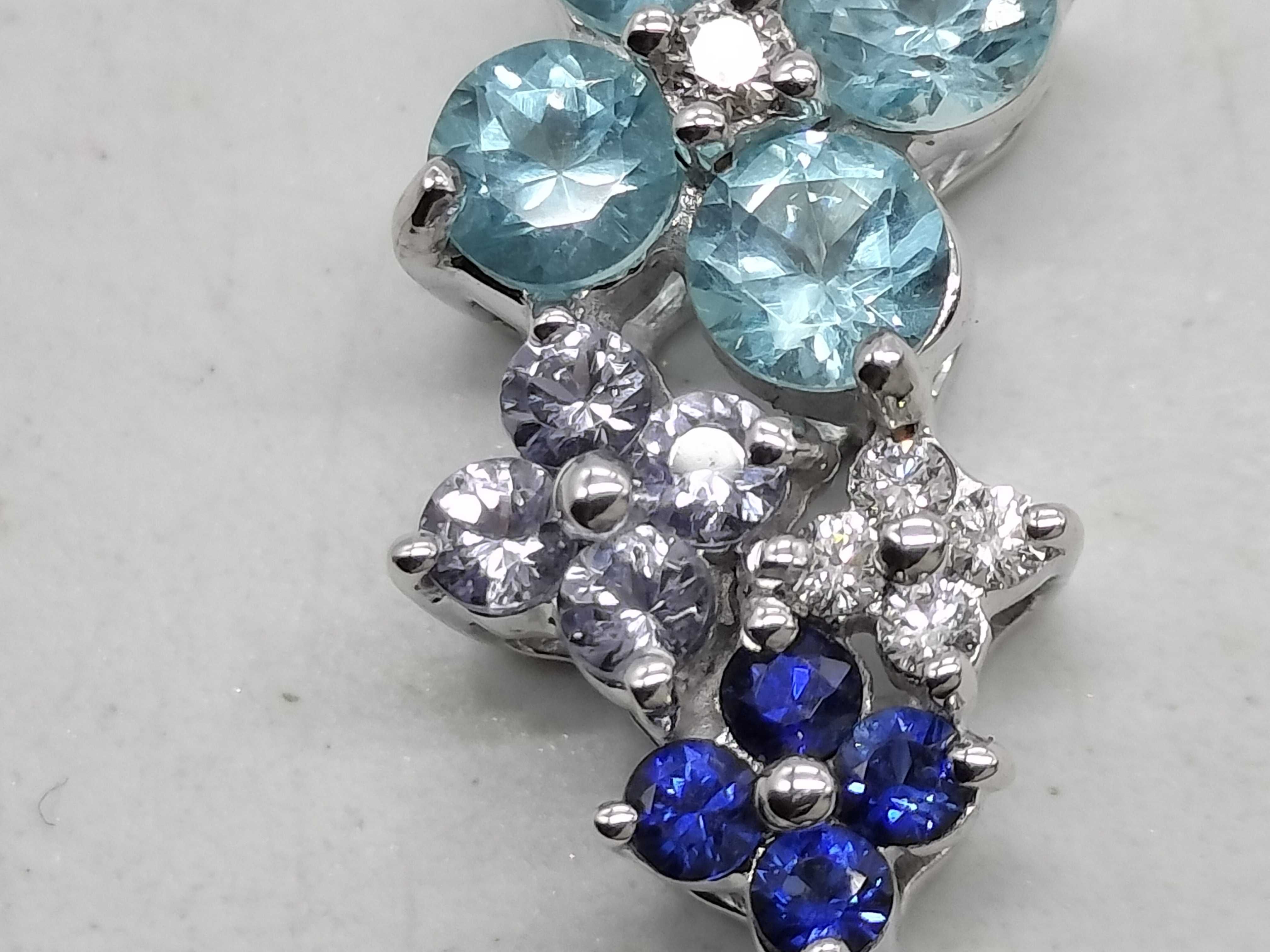 18K White Gold Apatite Diamond and Multi-Gemstone Floral Cluster Pendant