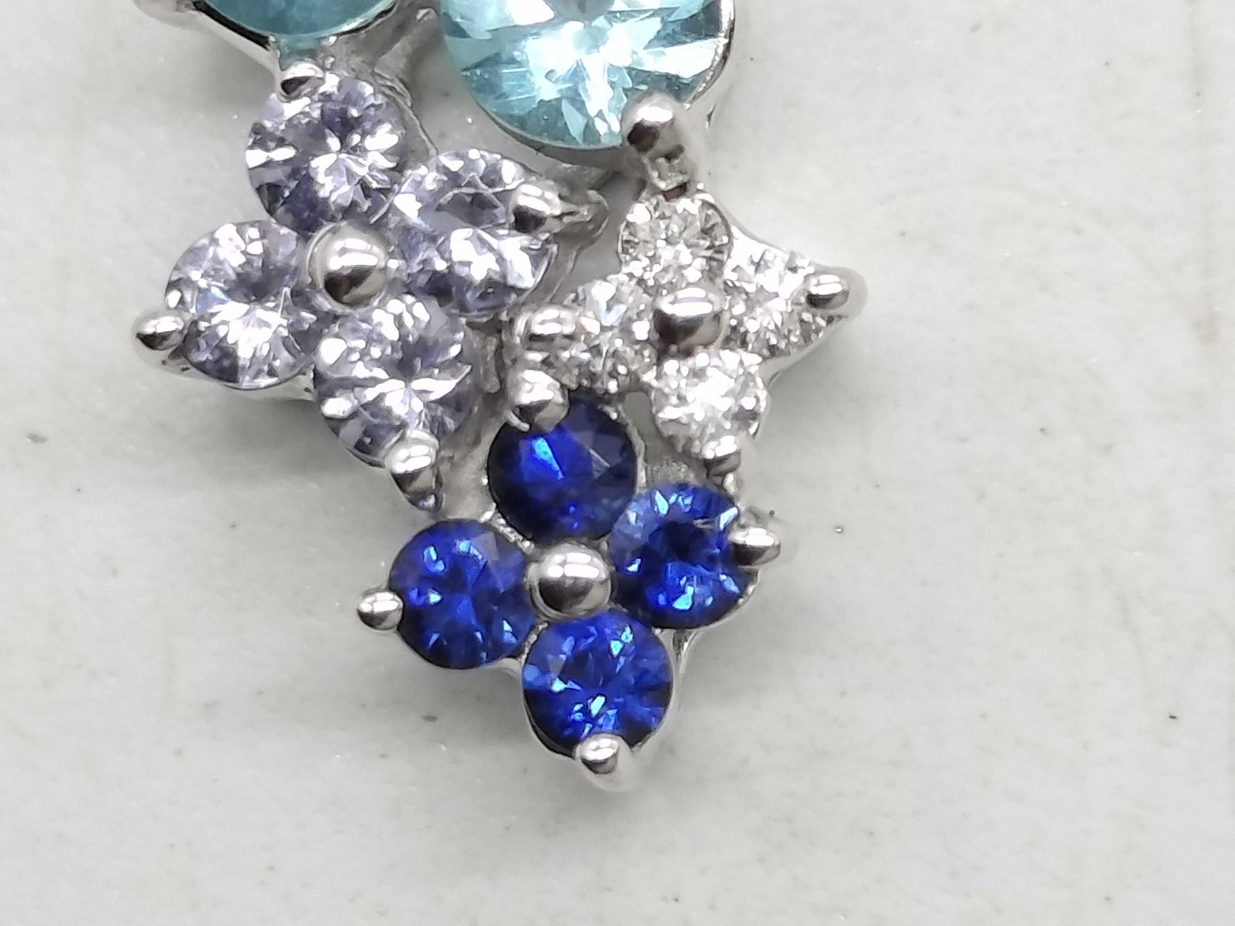 18K White Gold Apatite Diamond and Multi-Gemstone Floral Cluster Pendant