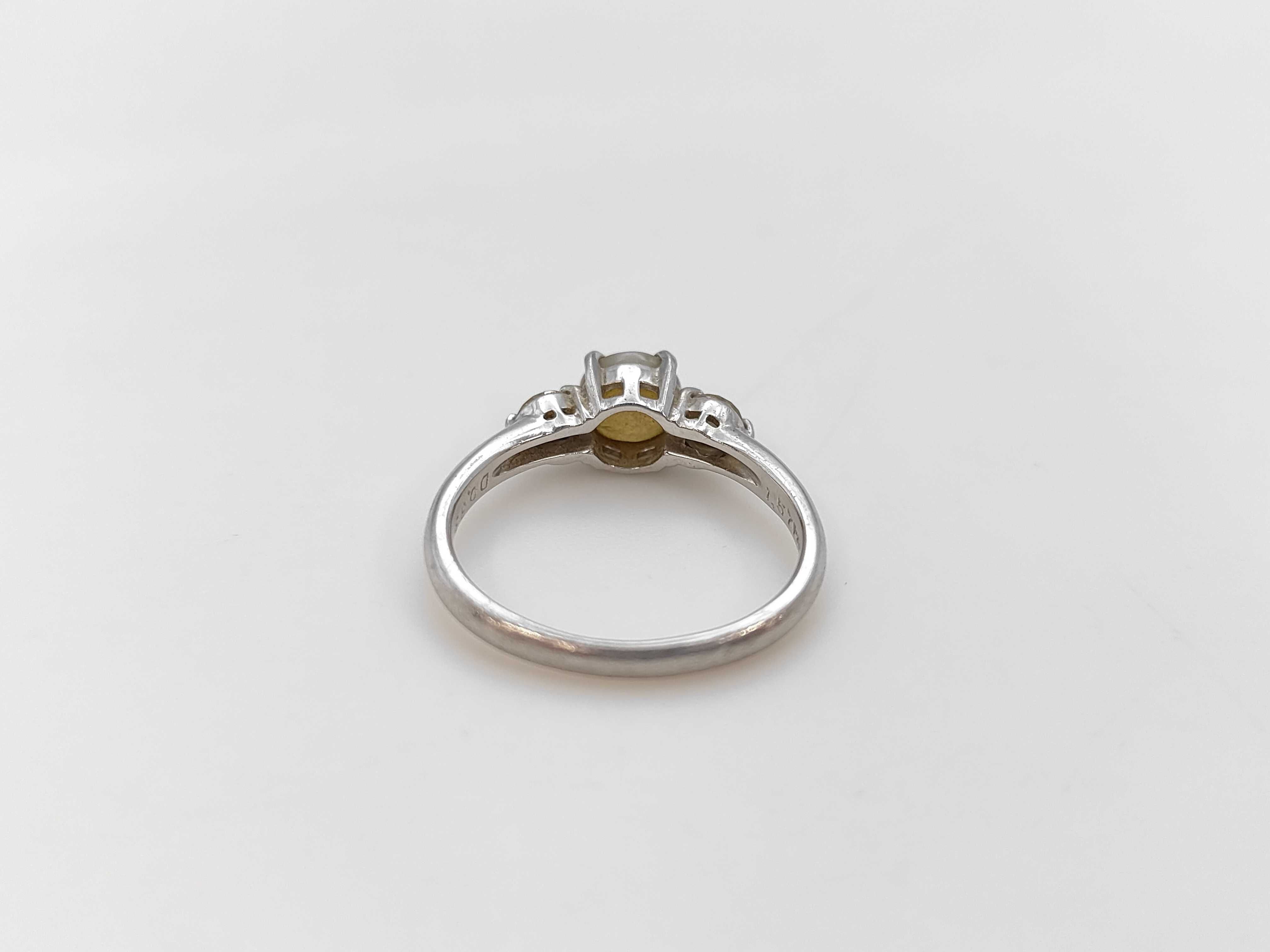Platinum Chrysoberyl Cat's-Eye and Diamond Three-Stone Ring