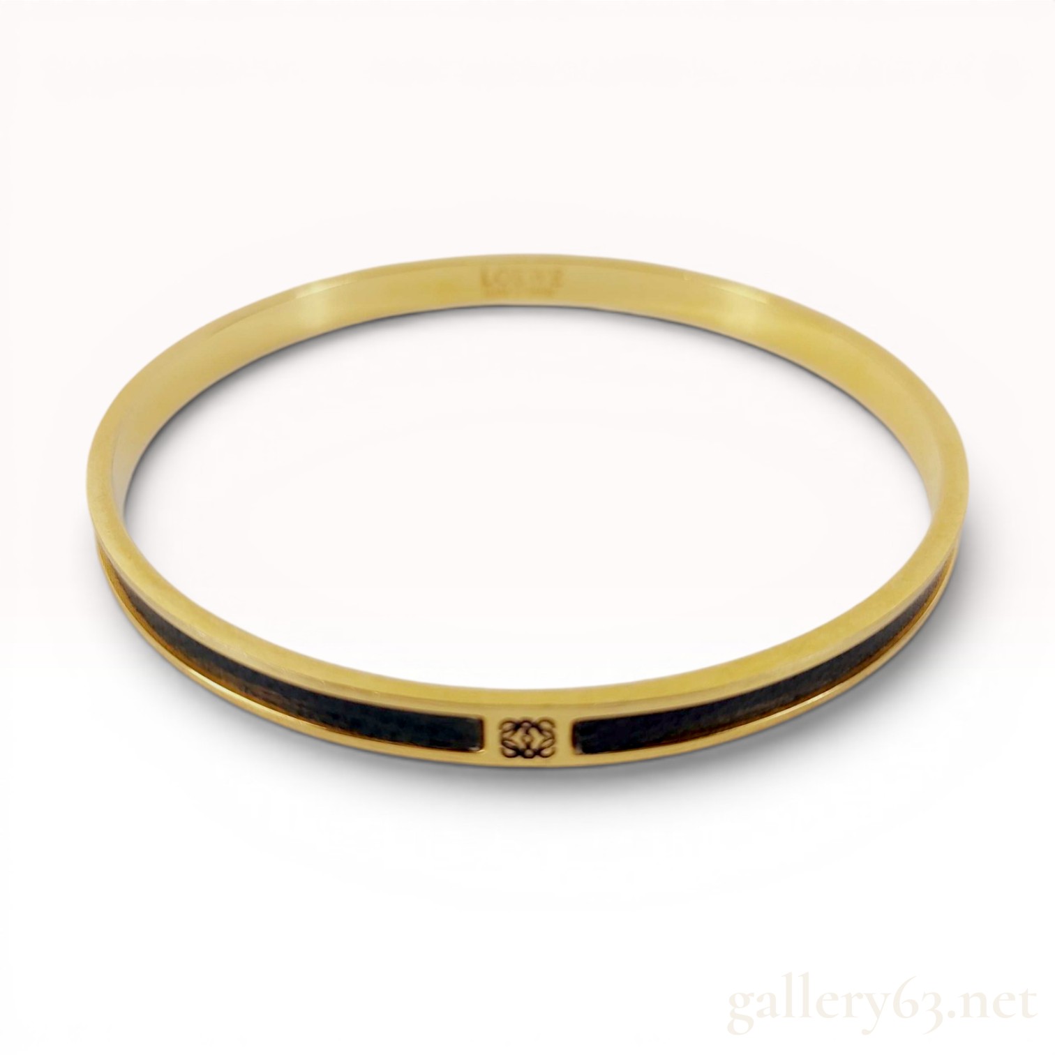 Loewe Gold-Tone and Black Leather Anagram Bangle Bracelet