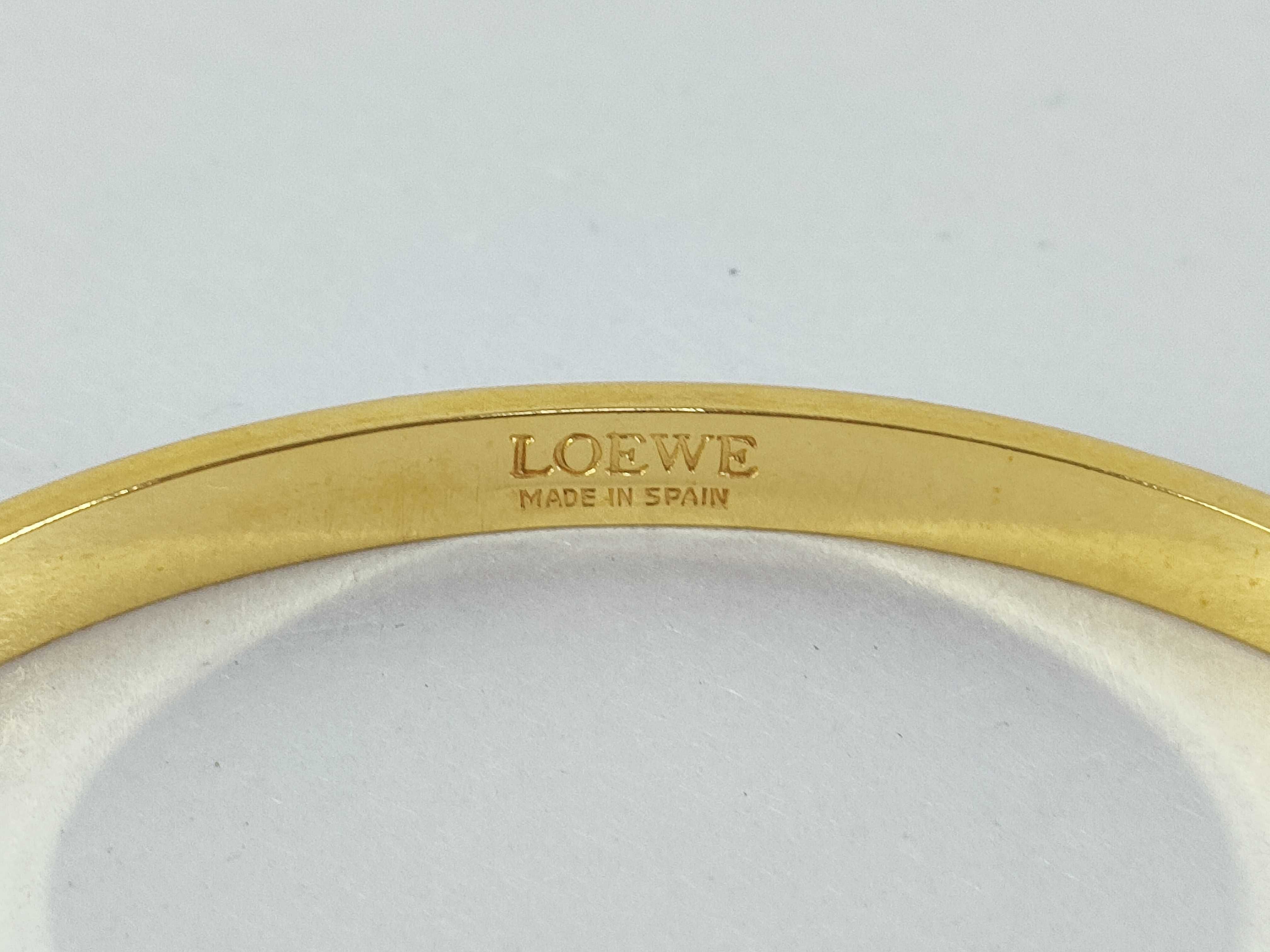 Loewe Gold-Tone and Black Leather Anagram Bangle Bracelet