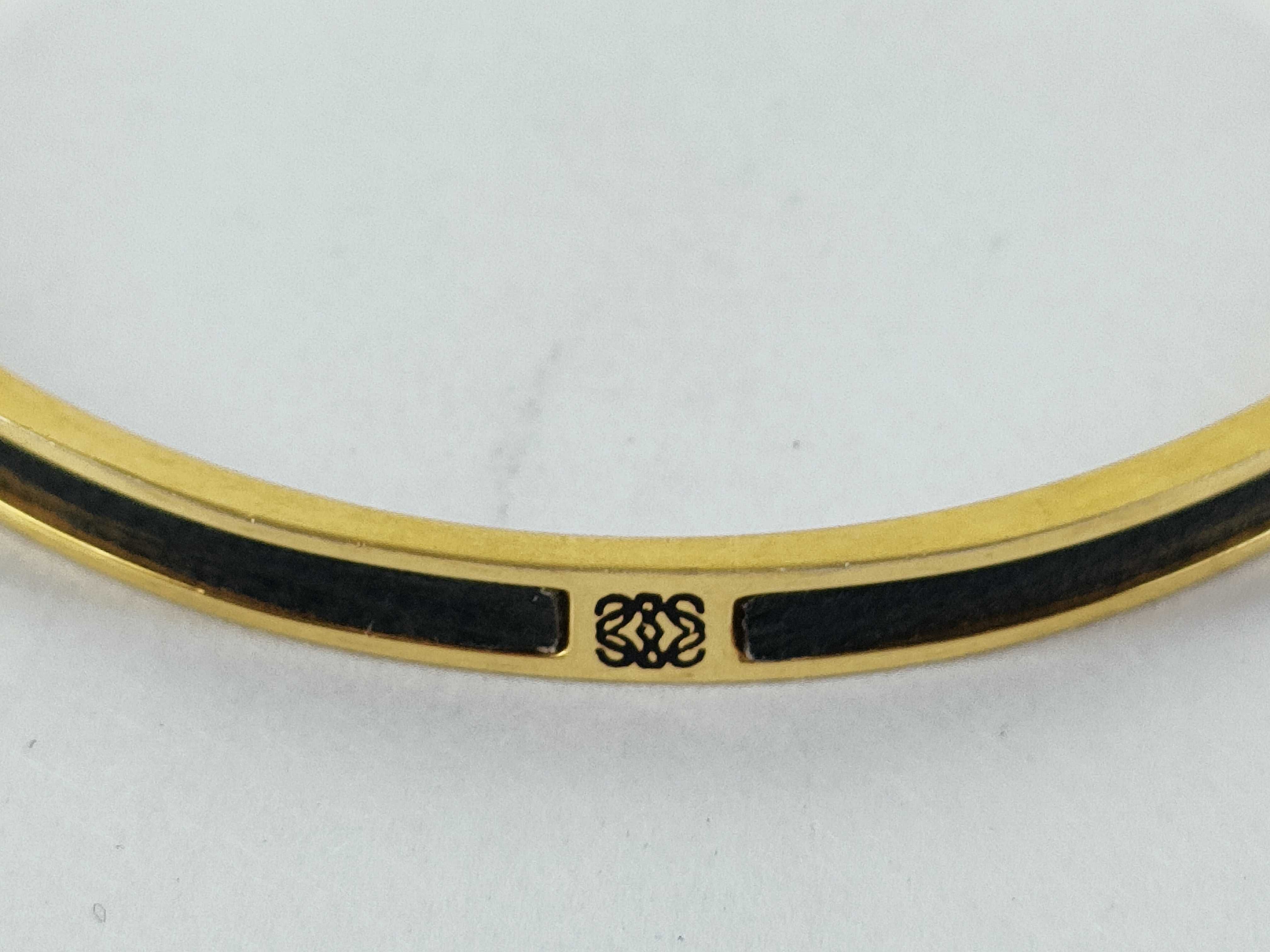 Loewe Gold-Tone and Black Leather Anagram Bangle Bracelet