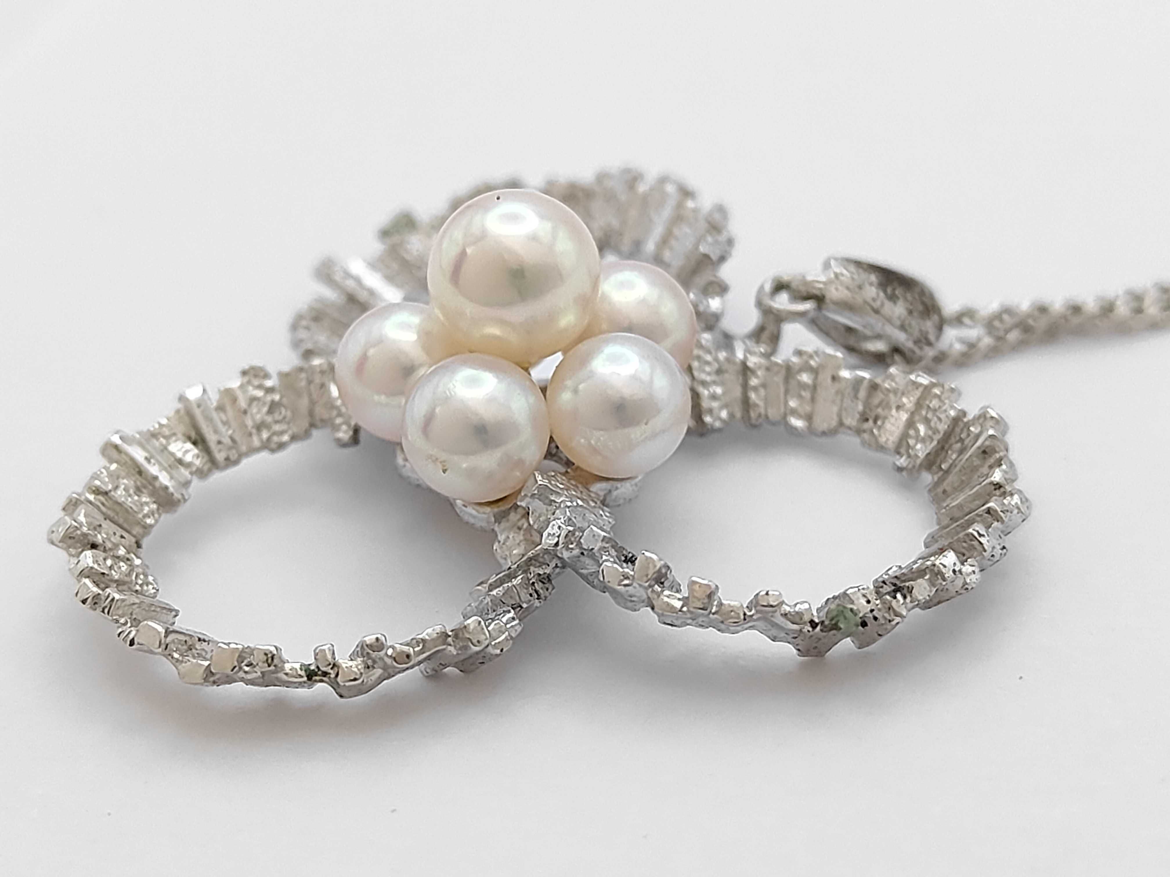 Mikimoto Cultured Pearl and Silver Textured Trefoil Pendant Necklace