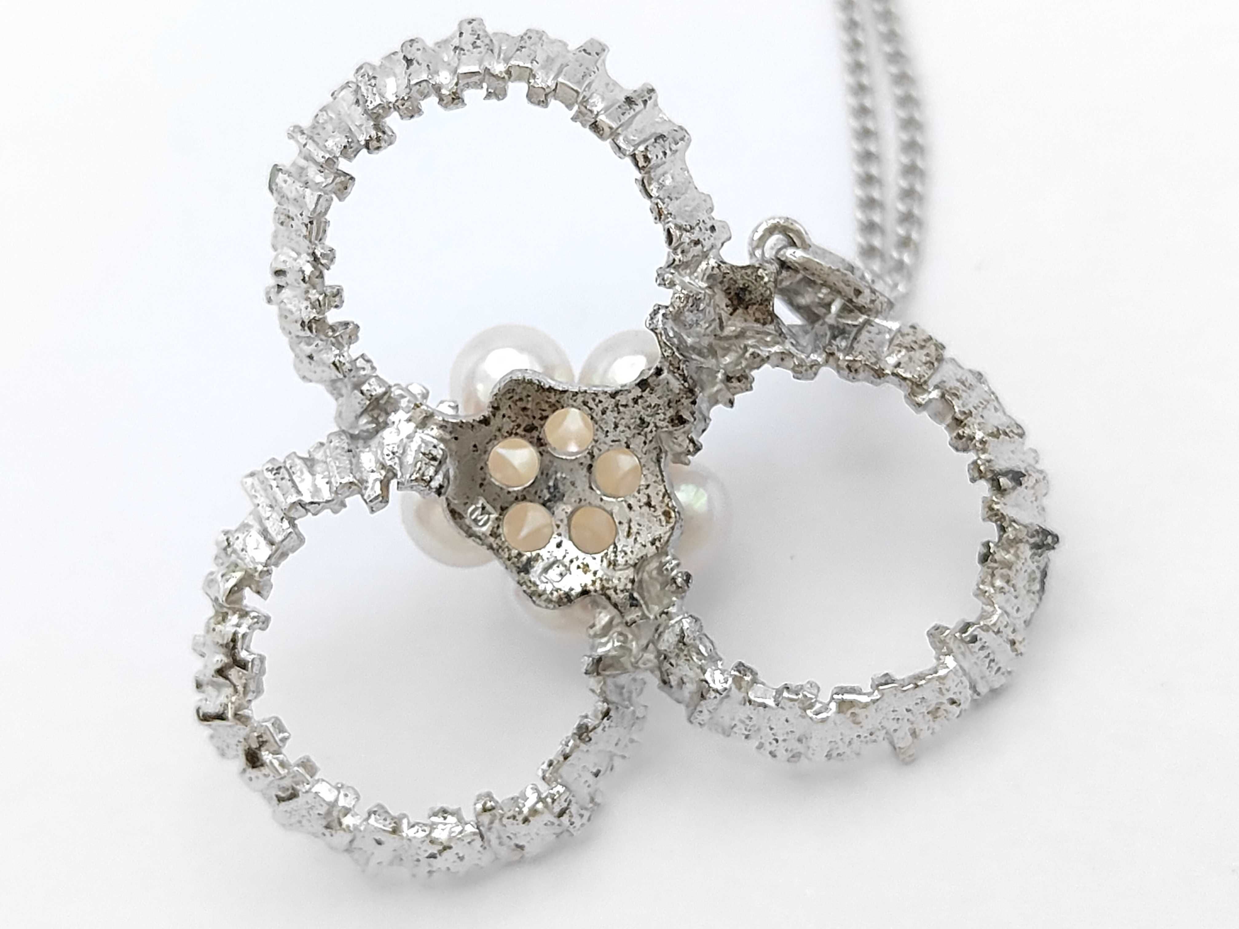 Mikimoto Cultured Pearl and Silver Textured Trefoil Pendant Necklace