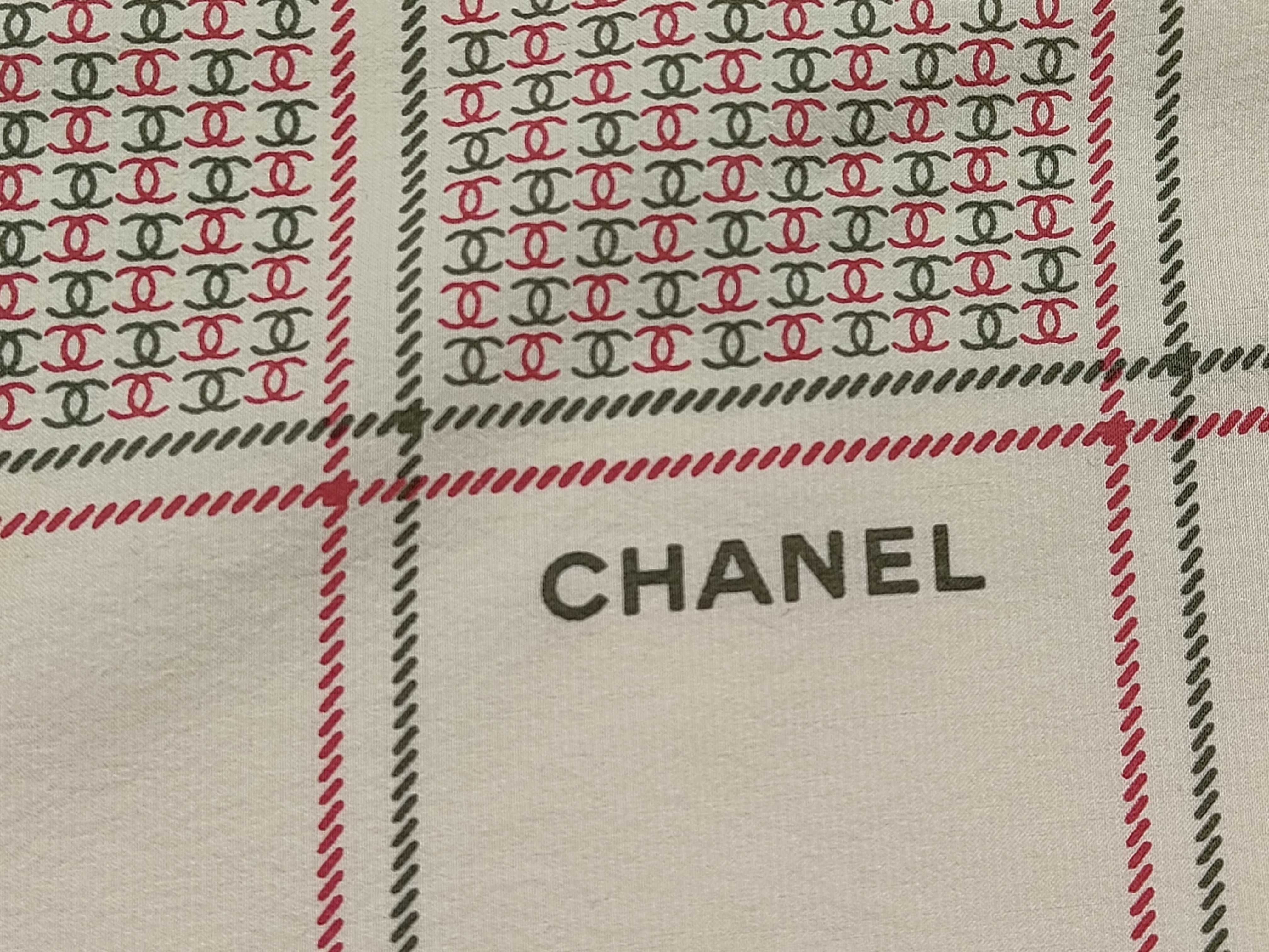 Chanel Vintage CC Logo Grid Pattern Silk Scarf