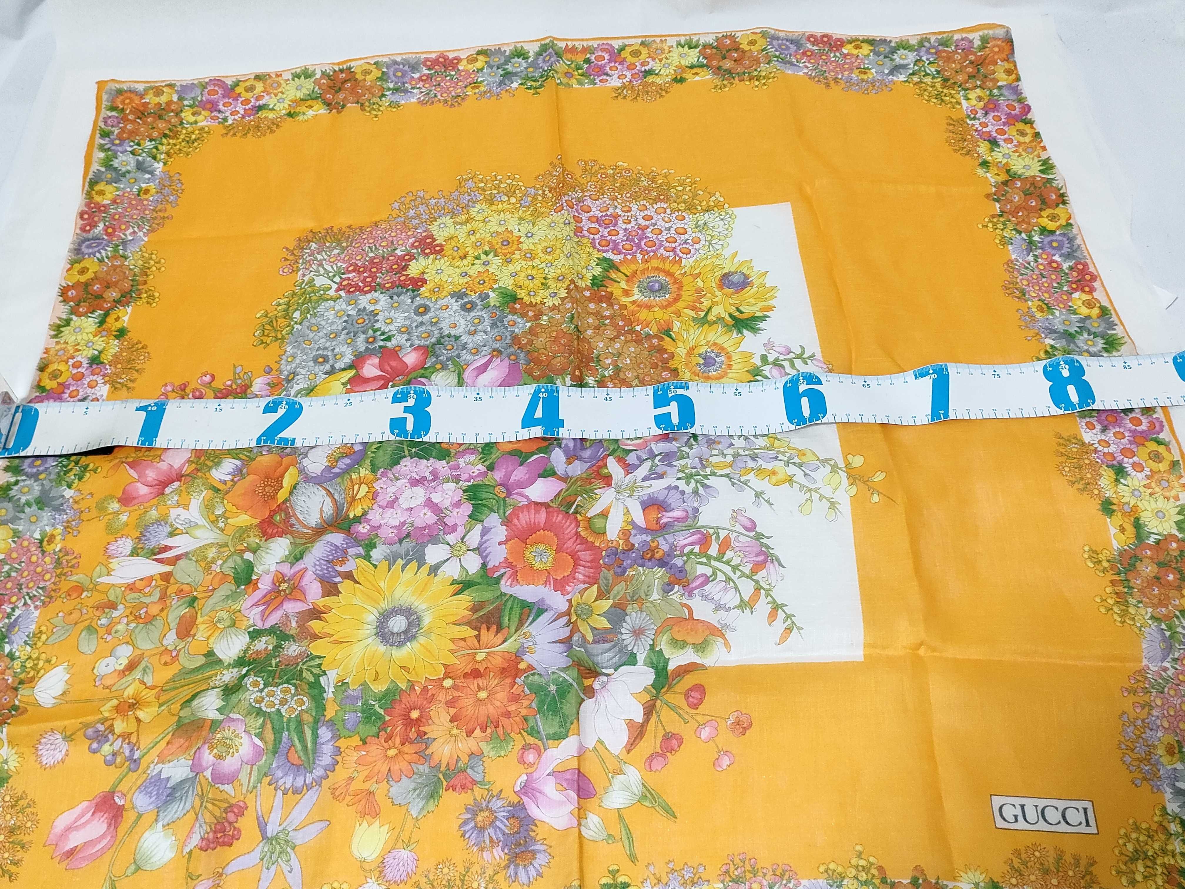 Vintage Gucci Flora Pattern Orange Linen Blend Scarf