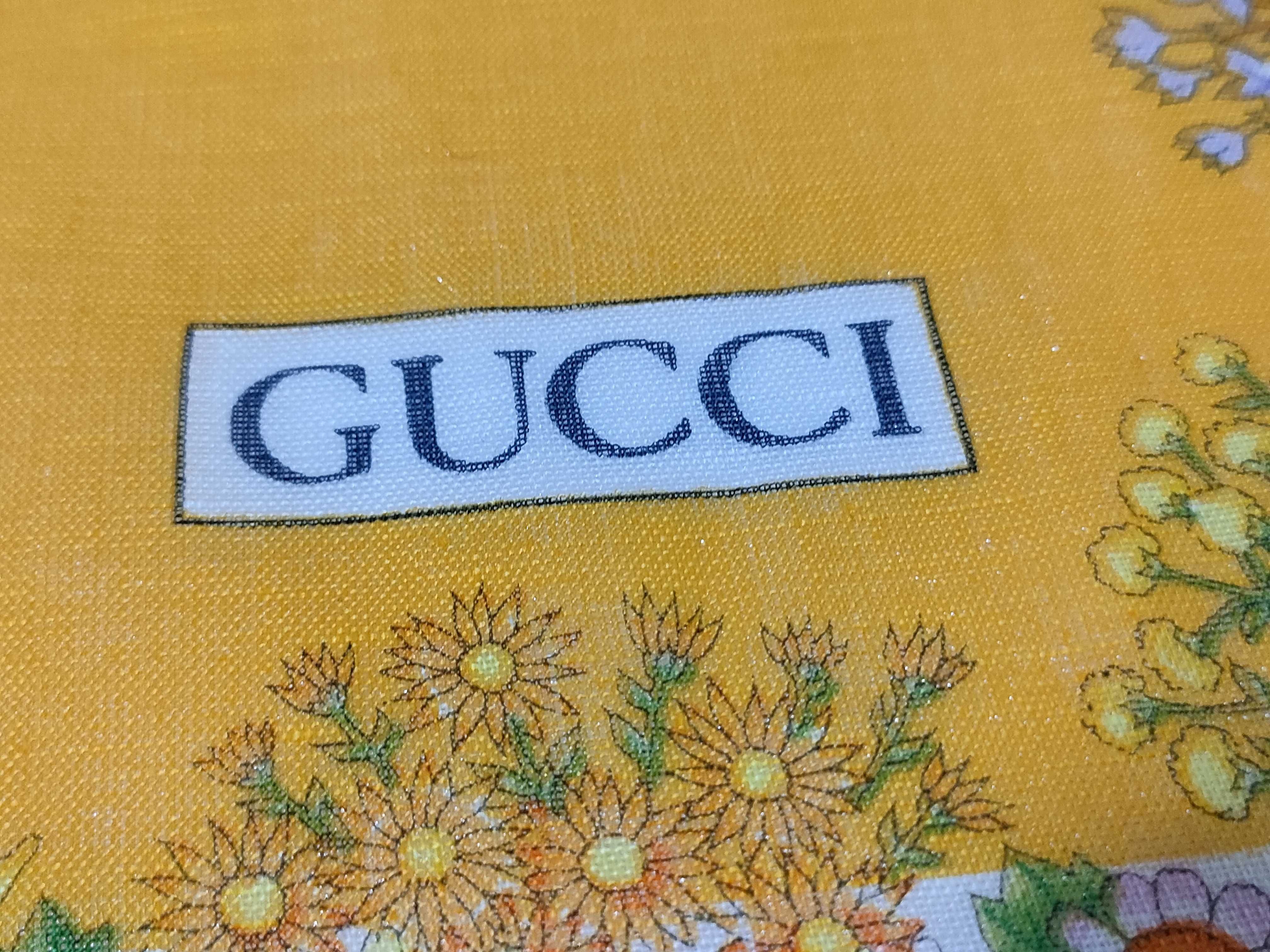 Vintage Gucci Flora Pattern Orange Linen Blend Scarf