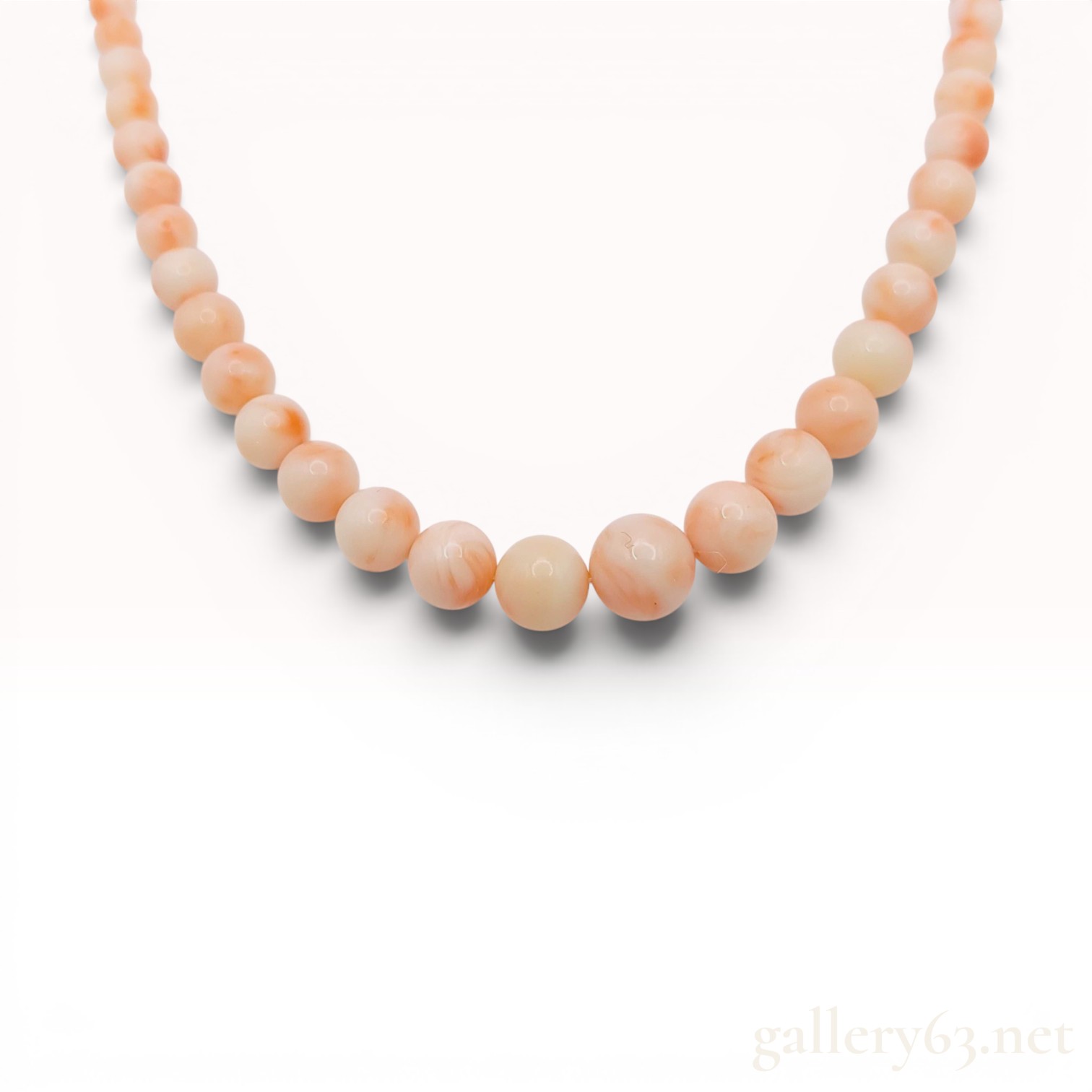 Graduated Antique Angel Skin Coral Bead Necklace with Filigree Clasp