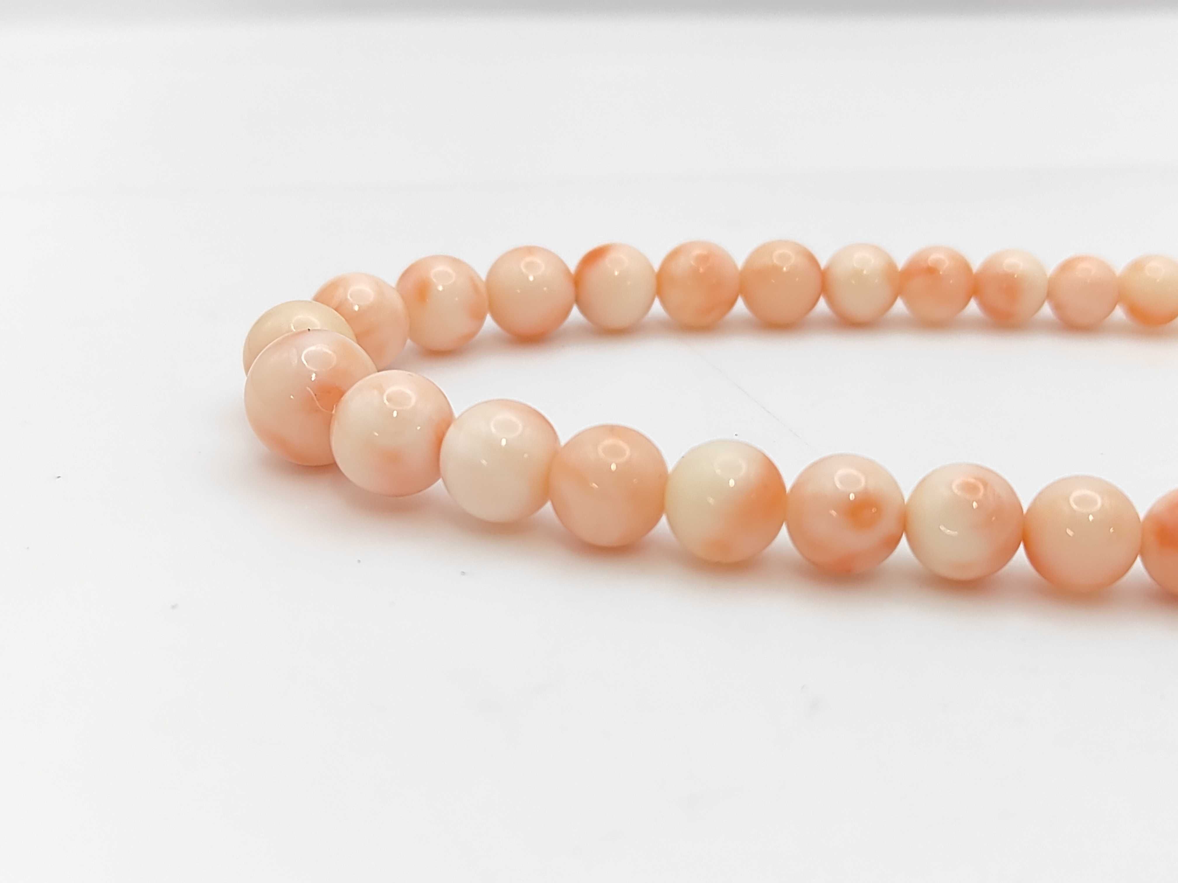 Graduated Antique Angel Skin Coral Bead Necklace with Filigree Clasp
