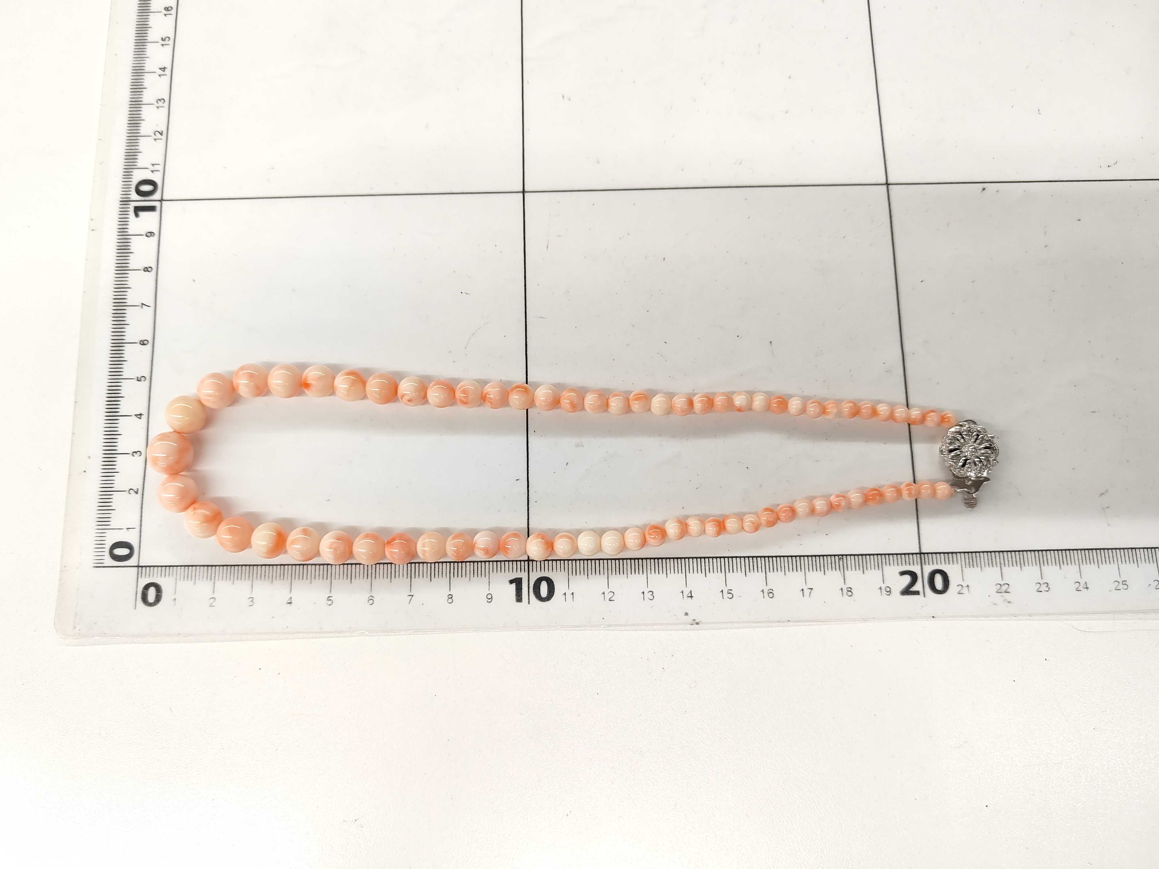 Graduated Antique Angel Skin Coral Bead Necklace with Filigree Clasp