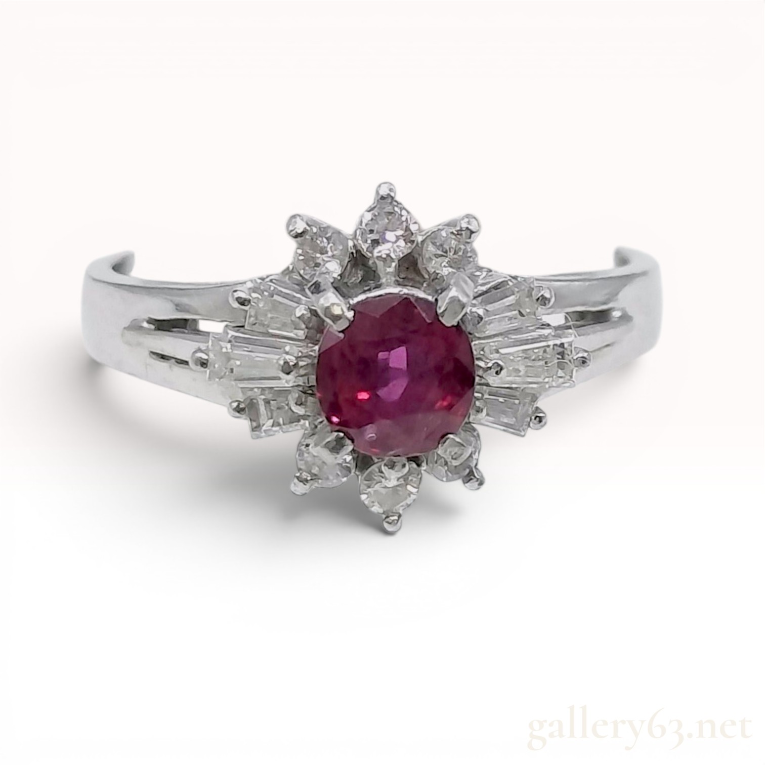Platinum Ruby and Diamond Ballerina Style Cocktail Ring