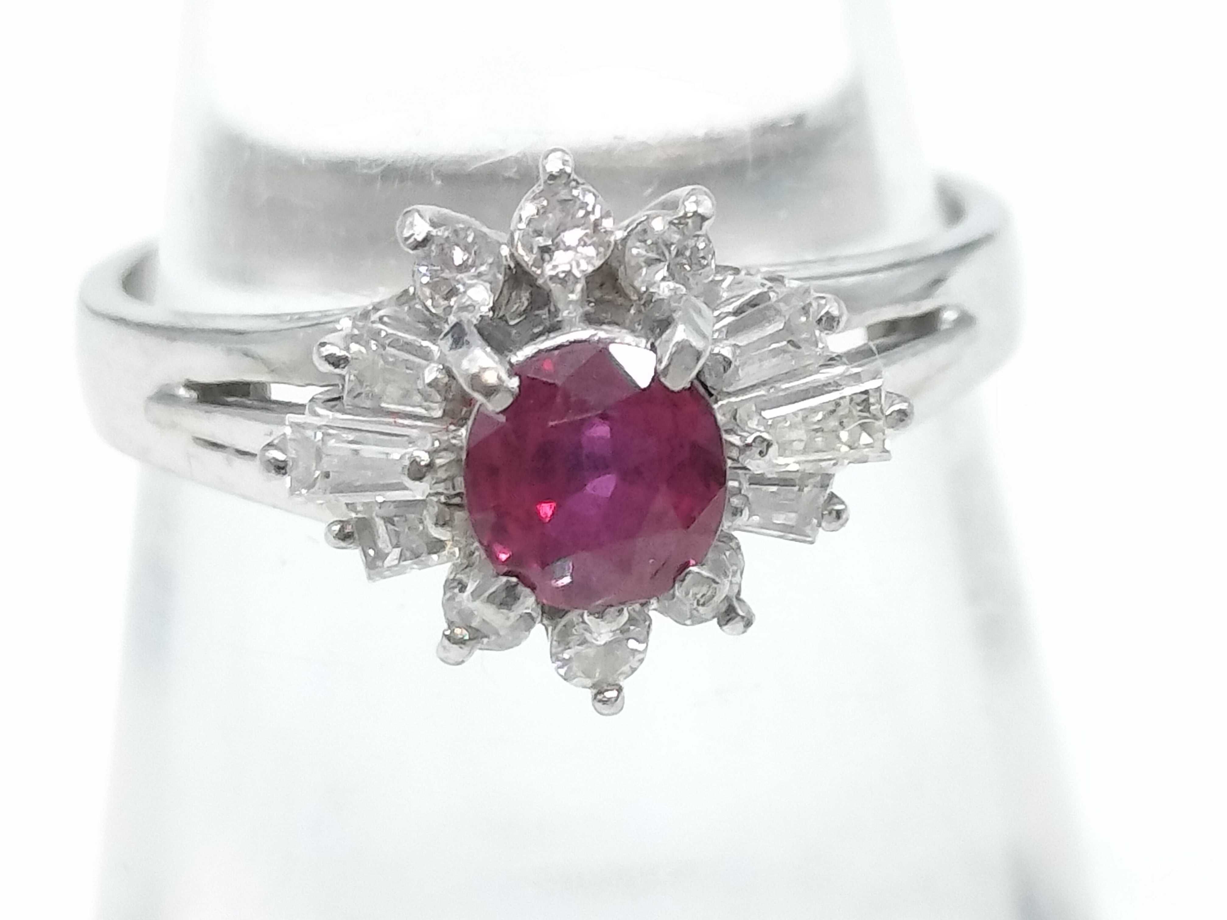 Platinum Ruby and Diamond Ballerina Style Cocktail Ring