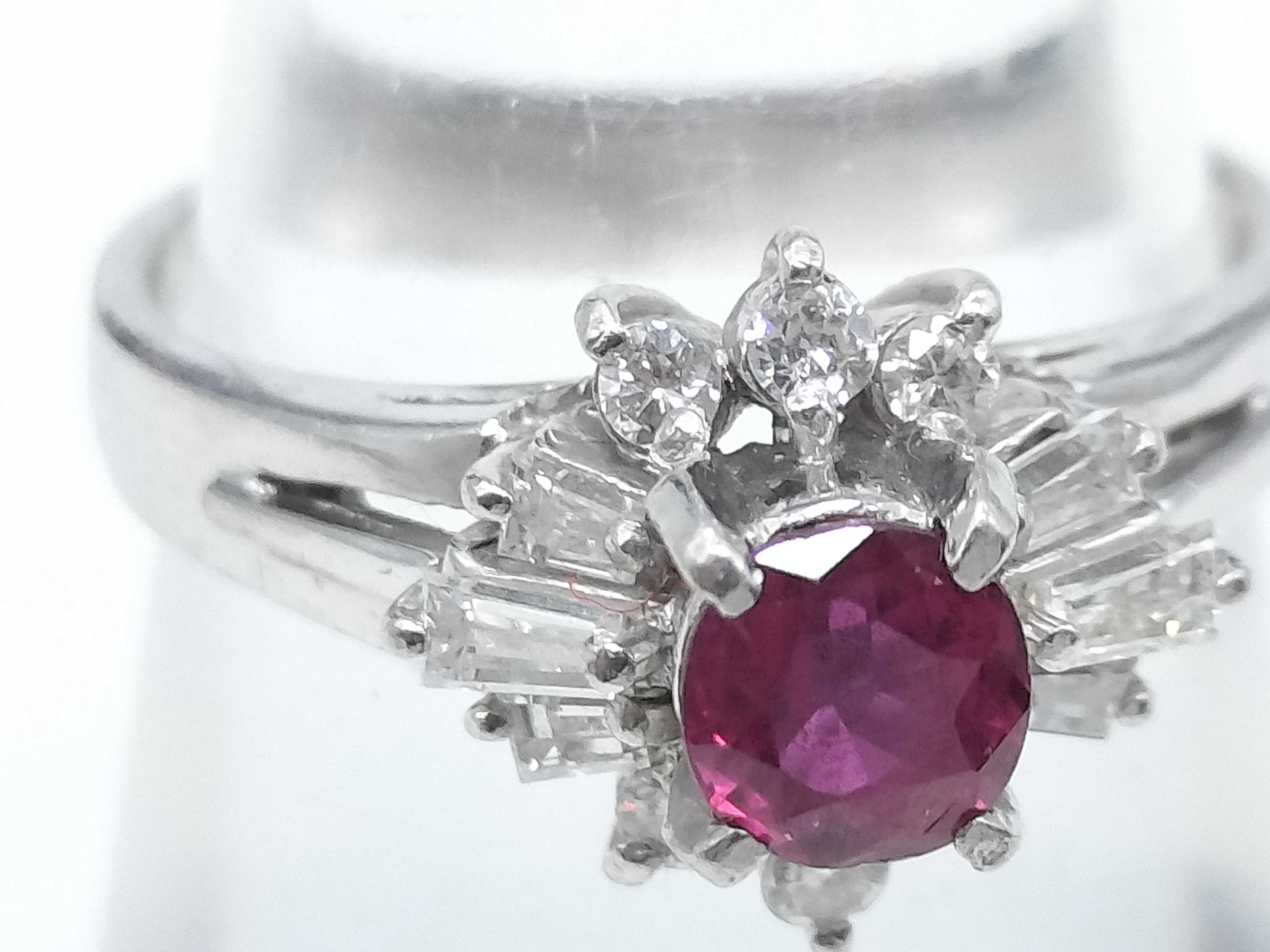 Platinum Ruby and Diamond Ballerina Style Cocktail Ring
