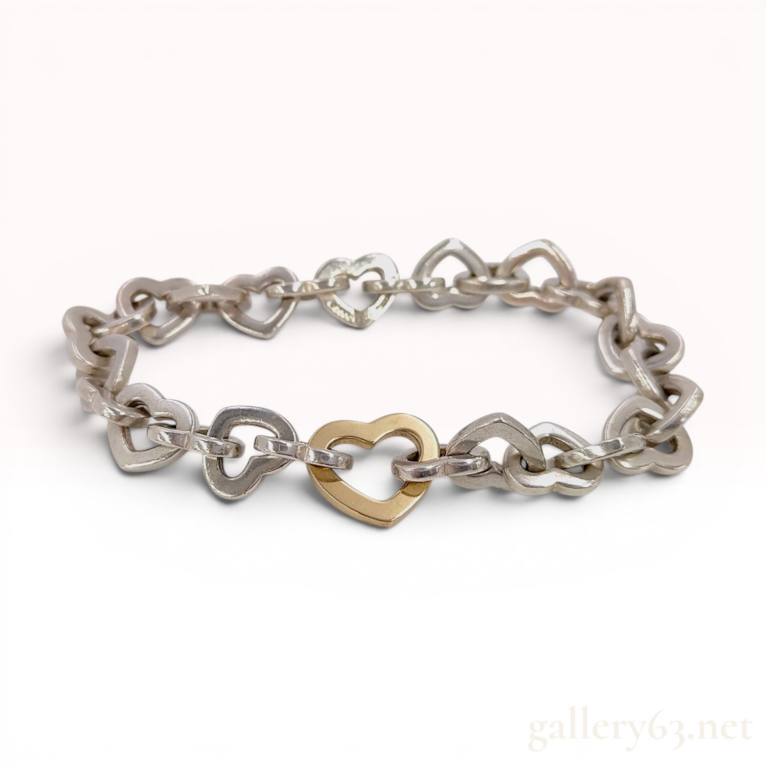 Tiffany & Co. Sterling Silver and 18K Yellow Gold Heart Link Bracelet