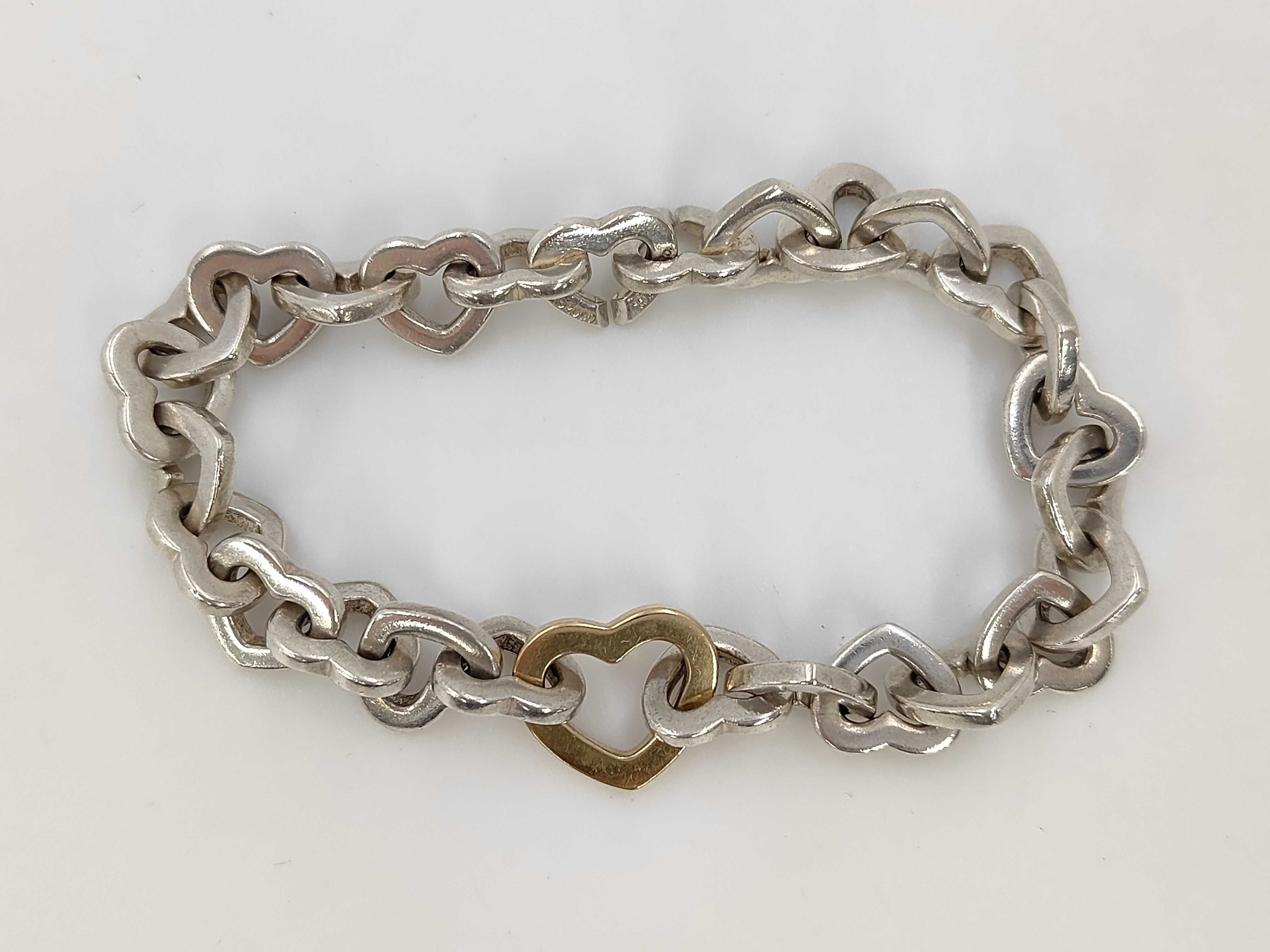 Tiffany & Co. Sterling Silver and 18K Yellow Gold Heart Link Bracelet