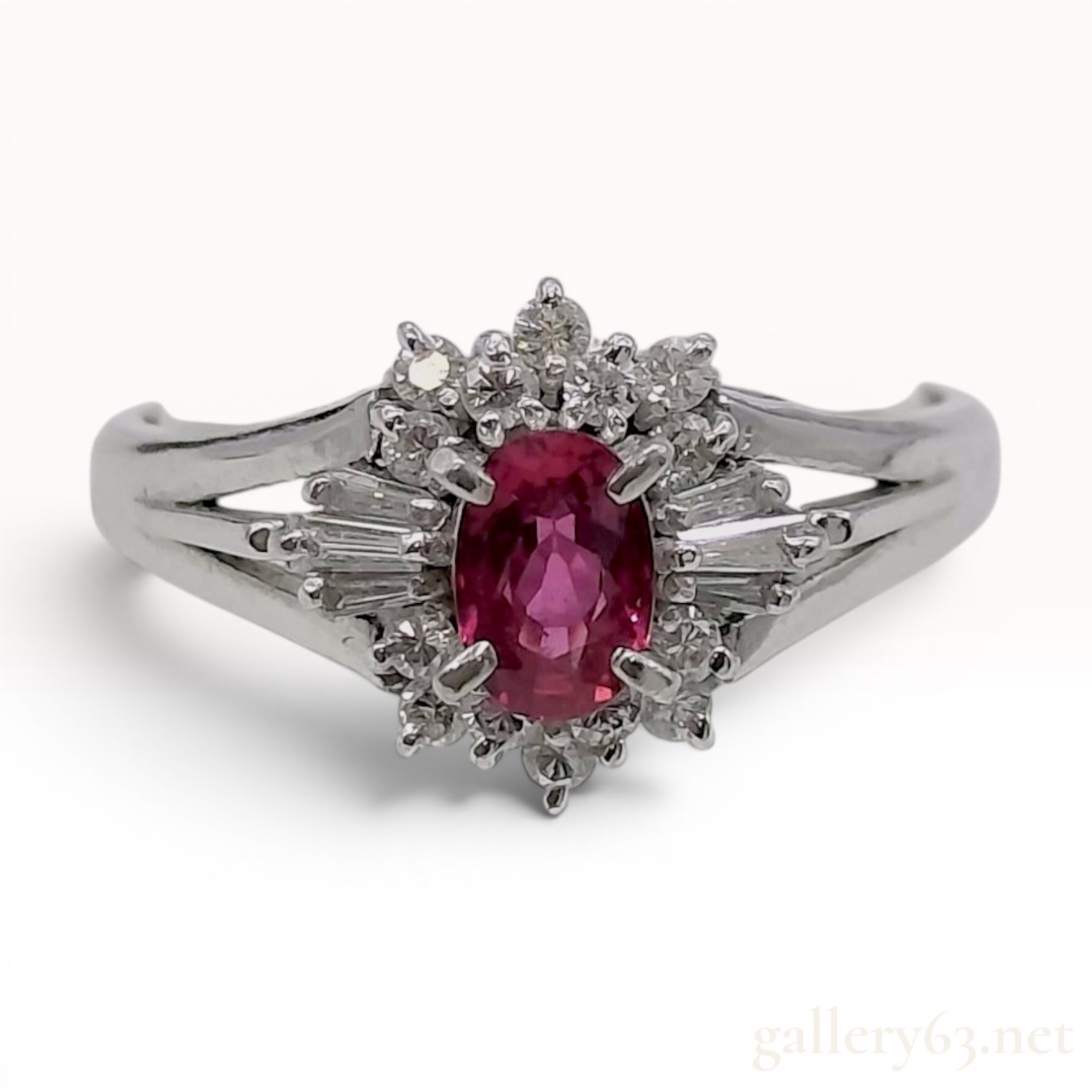 Ruby and Diamond Platinum Cluster Cocktail Ring
