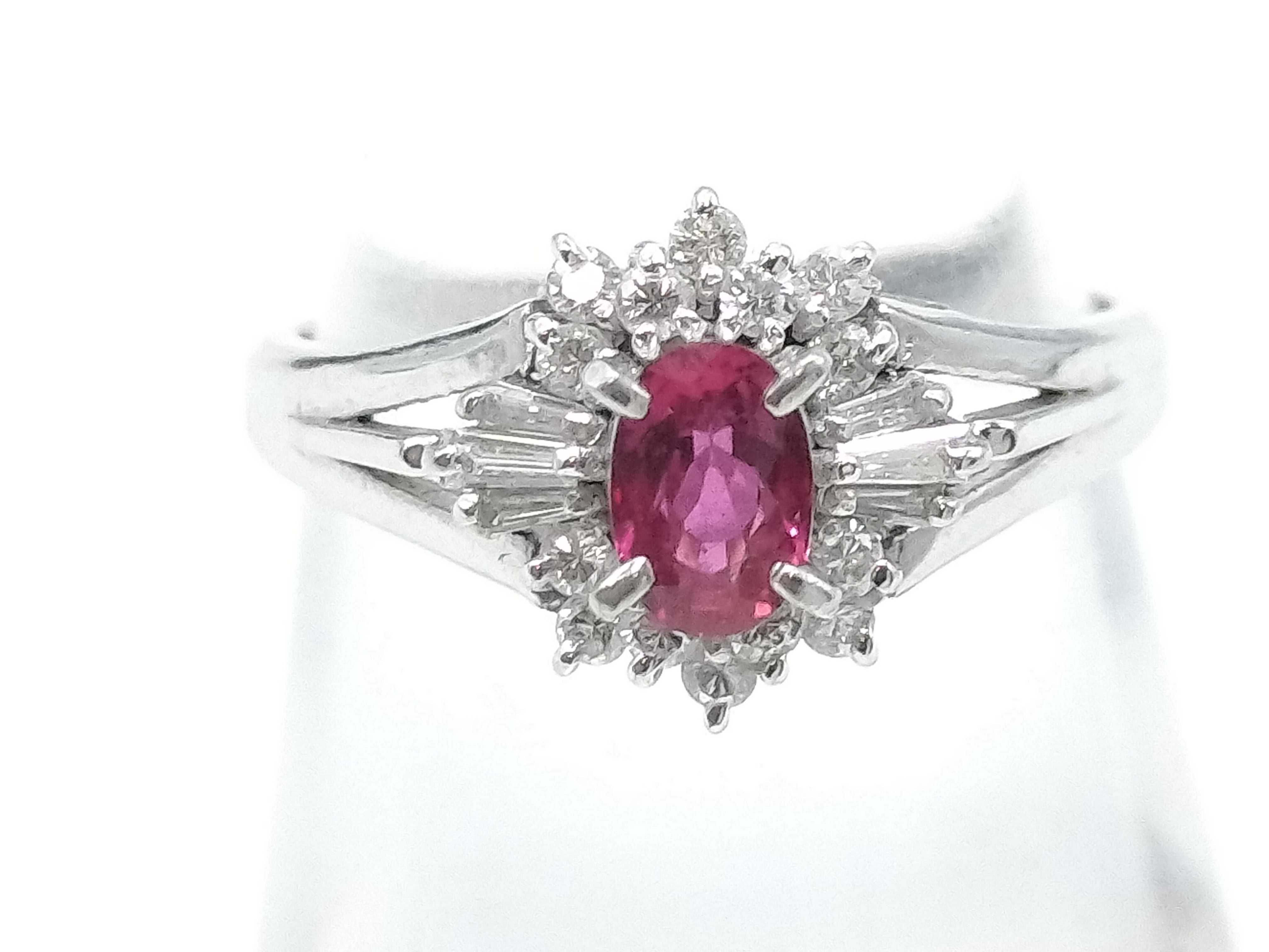 Ruby and Diamond Platinum Cluster Cocktail Ring