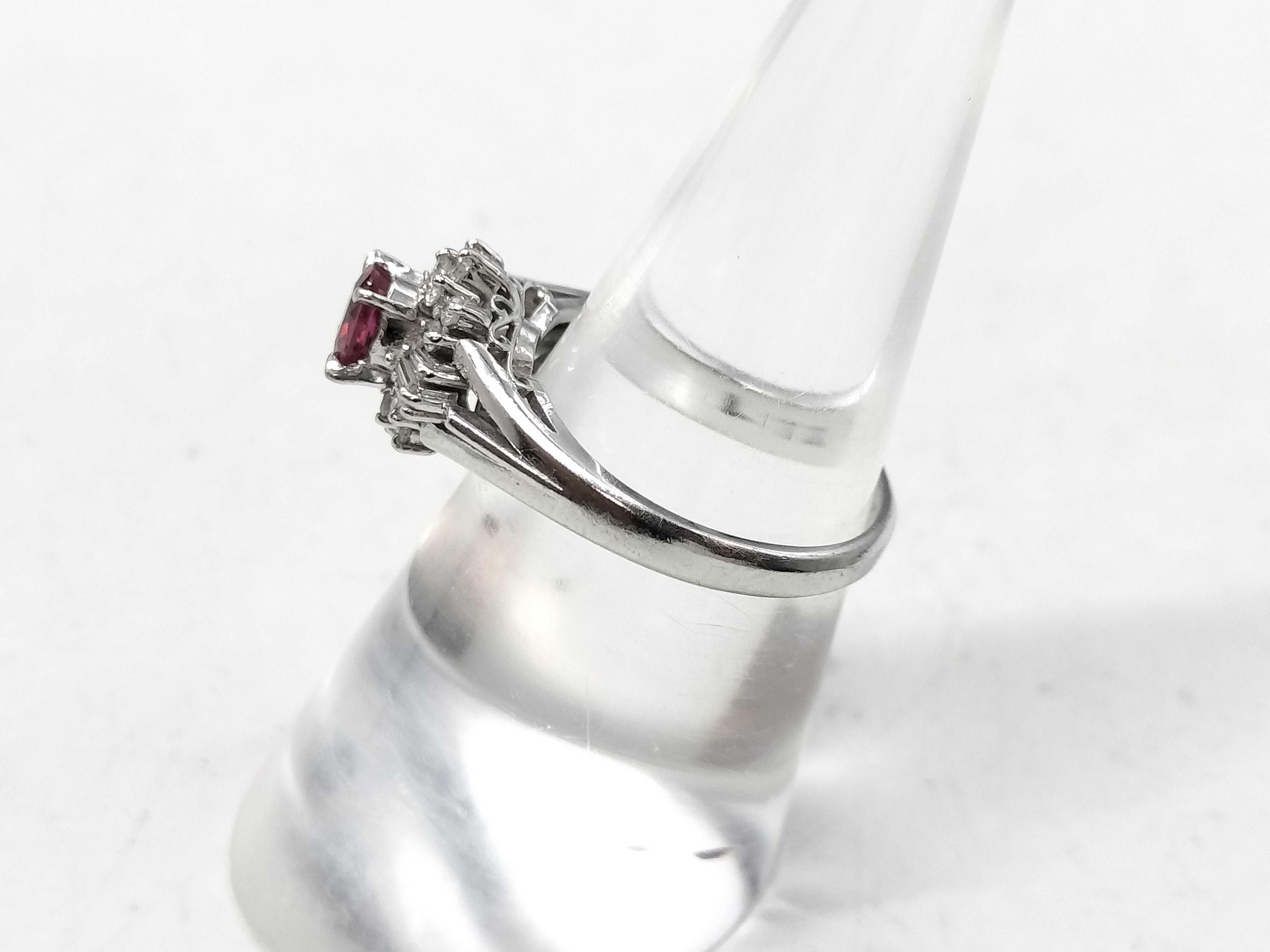 Ruby and Diamond Platinum Cluster Cocktail Ring