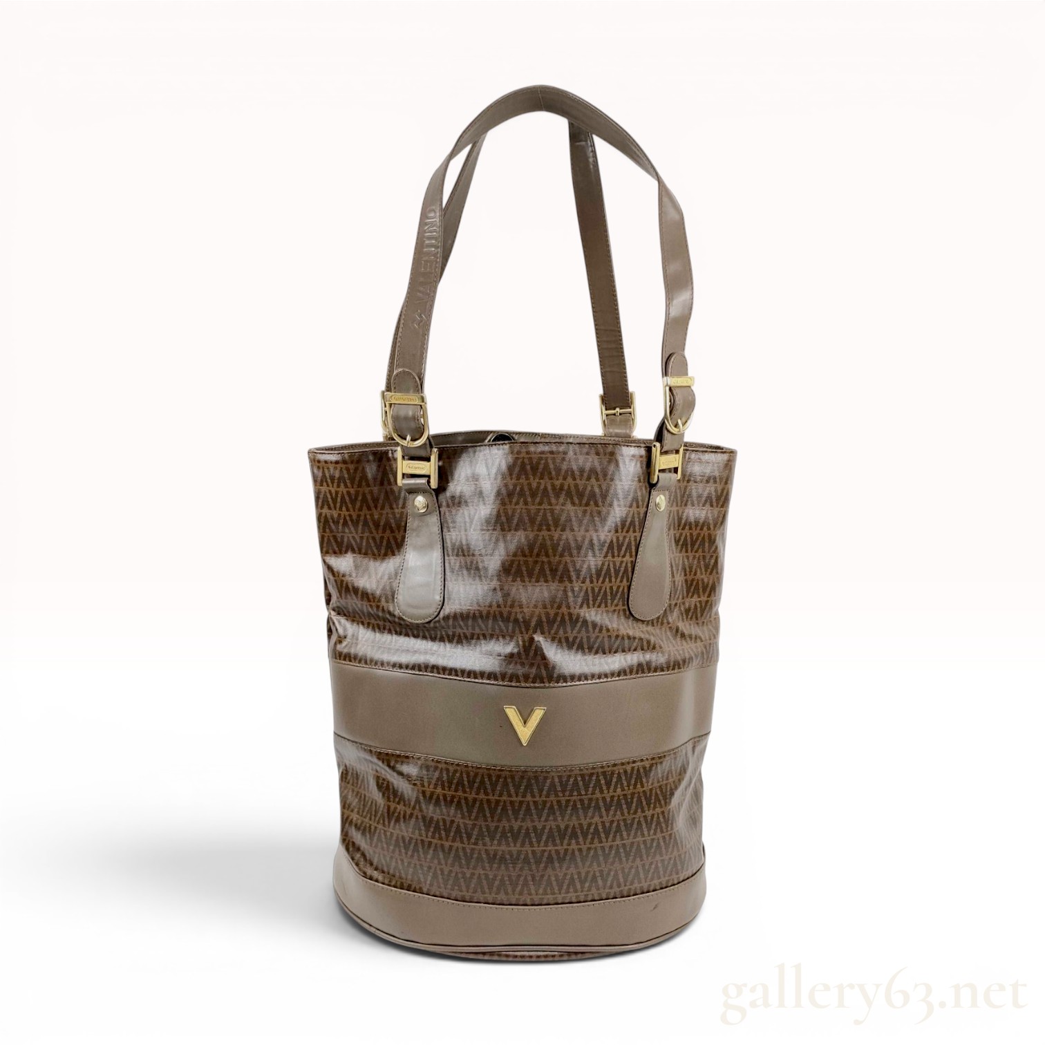 Vintage Mario Valentino Monogram Coated Canvas Bucket Tote Bag