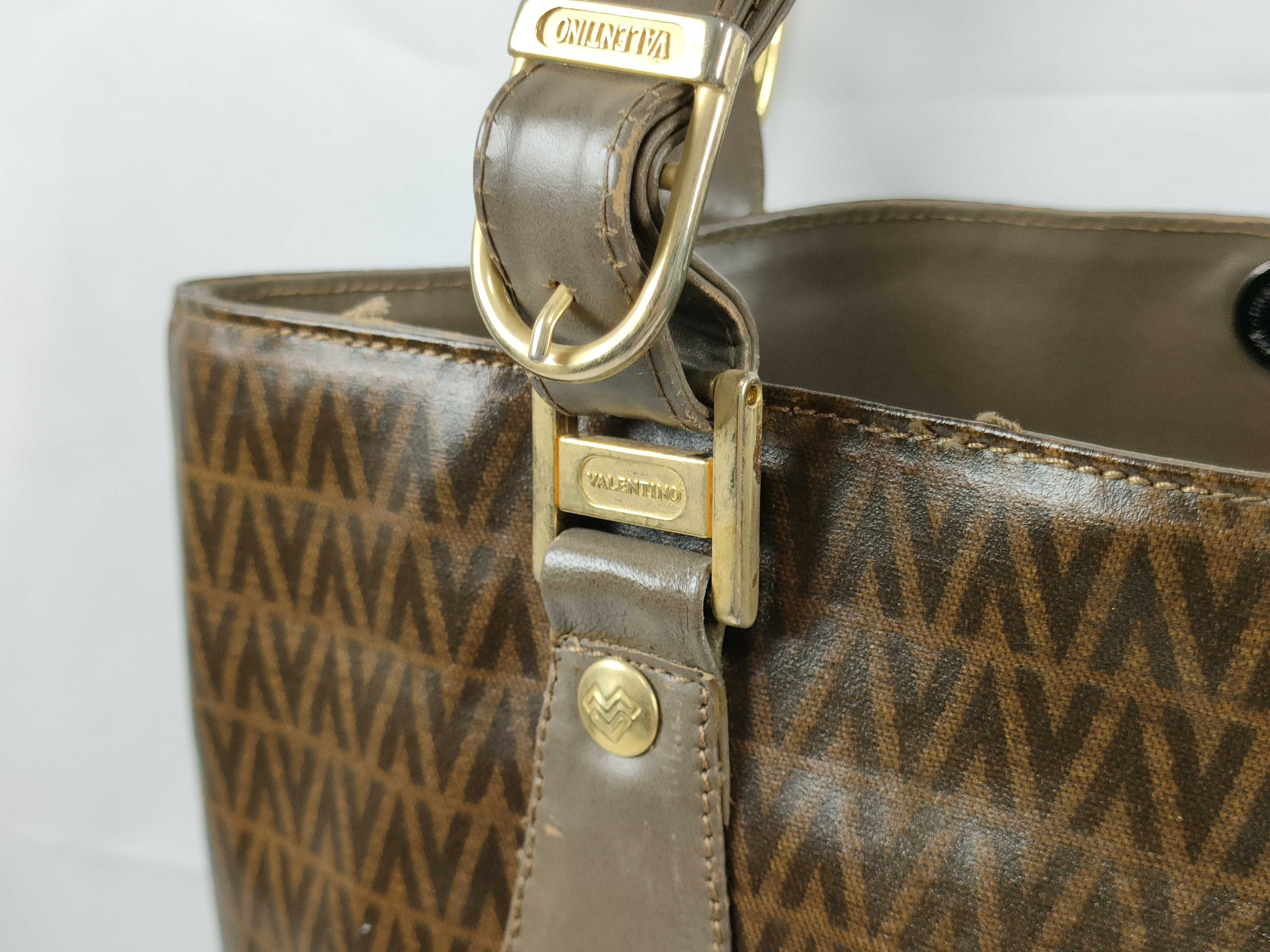 Vintage Mario Valentino Monogram Coated Canvas Bucket Tote Bag