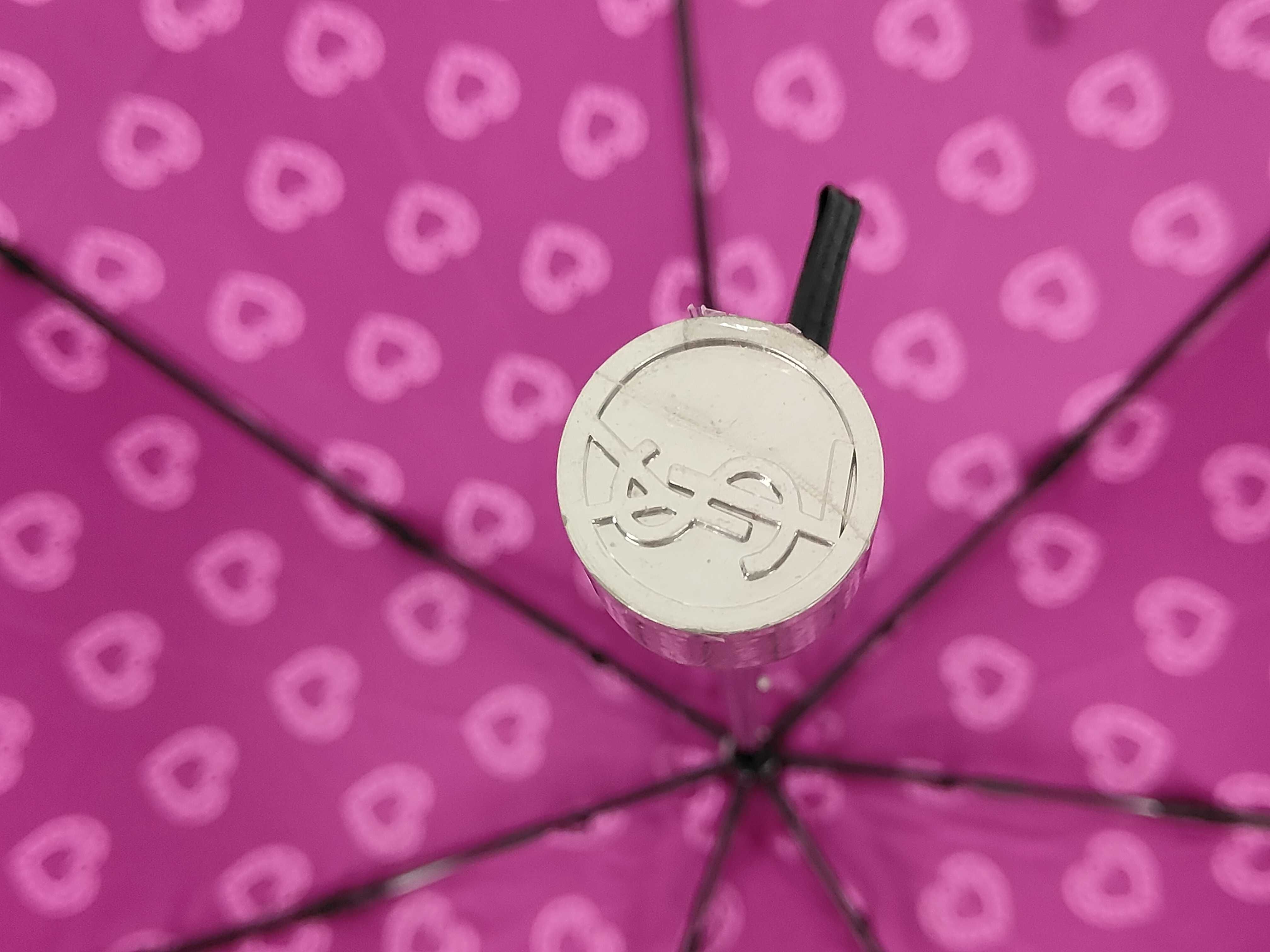 Yves Saint Laurent Heart Pattern Folding Umbrella with Matching Sleeve
