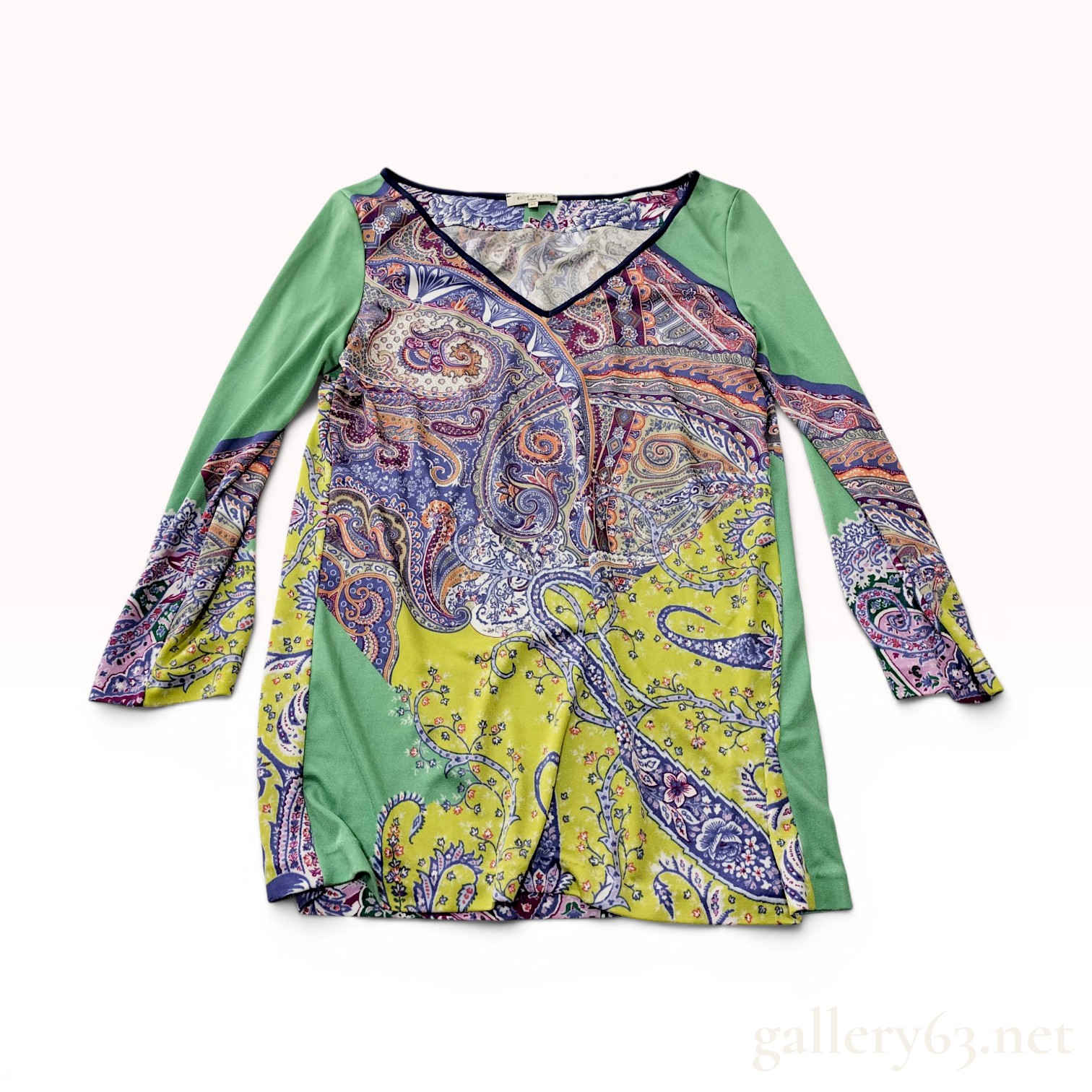 Etro Milano Paisley Print Long-Sleeved V-Neck Tunic Top