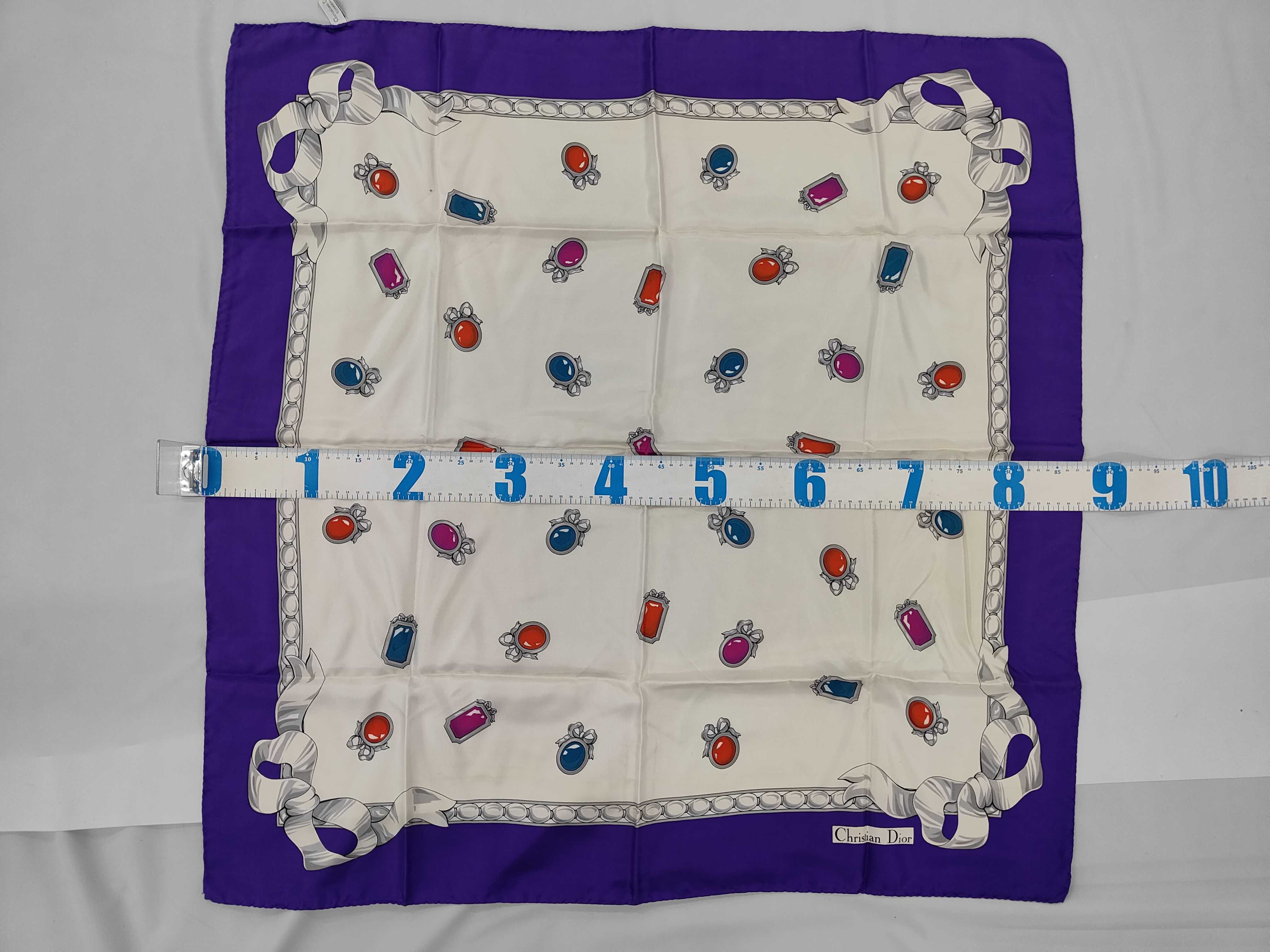 Christian Dior Vintage Italian Silk Gemstone Pattern Square Scarf with Box
