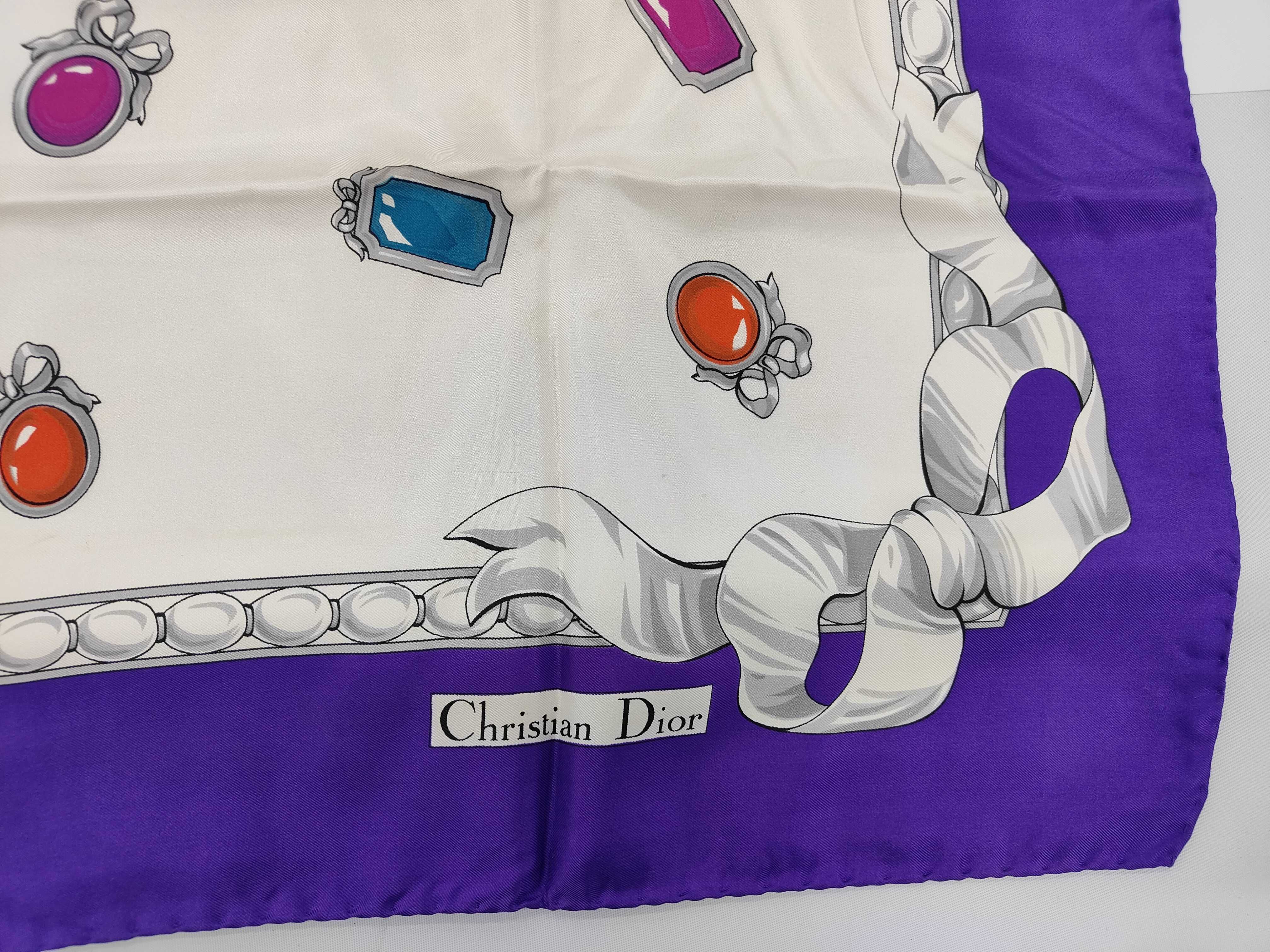 Christian Dior Vintage Italian Silk Gemstone Pattern Square Scarf with Box