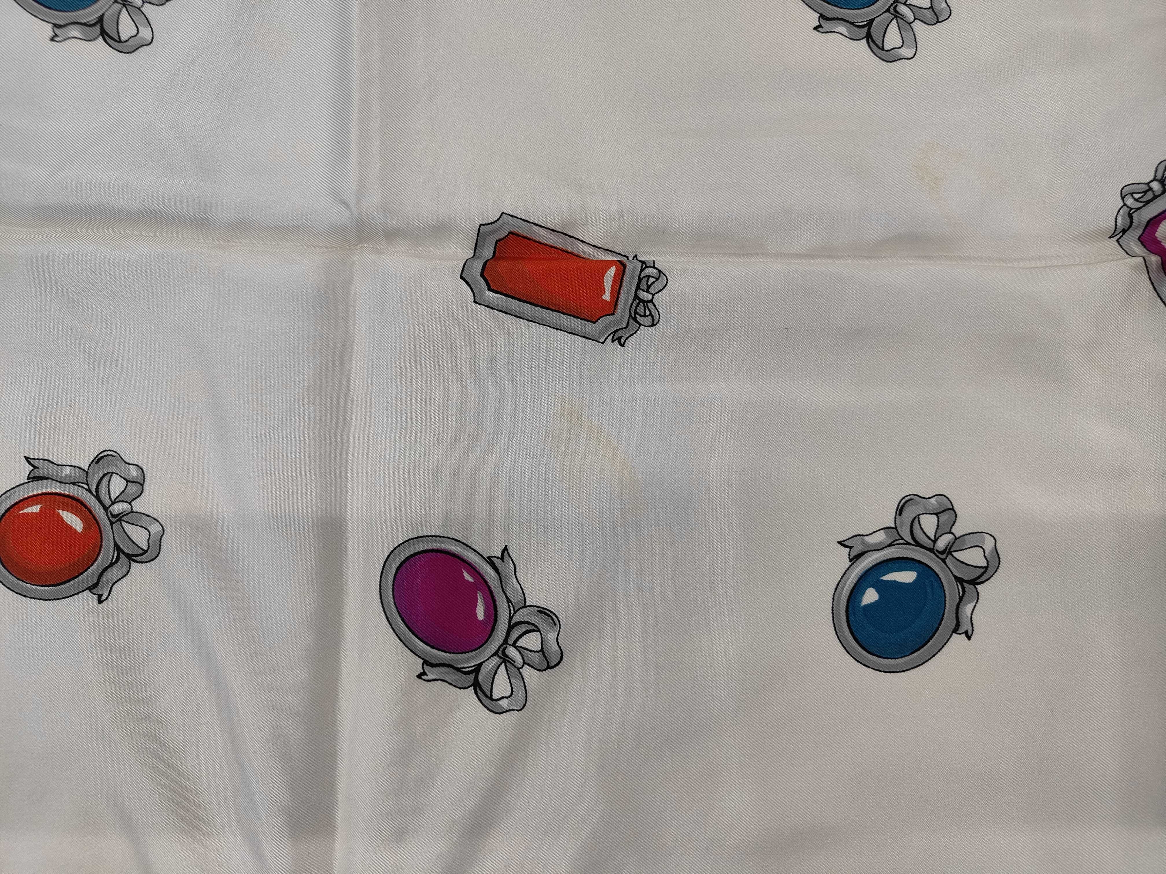 Christian Dior Vintage Italian Silk Gemstone Pattern Square Scarf with Box