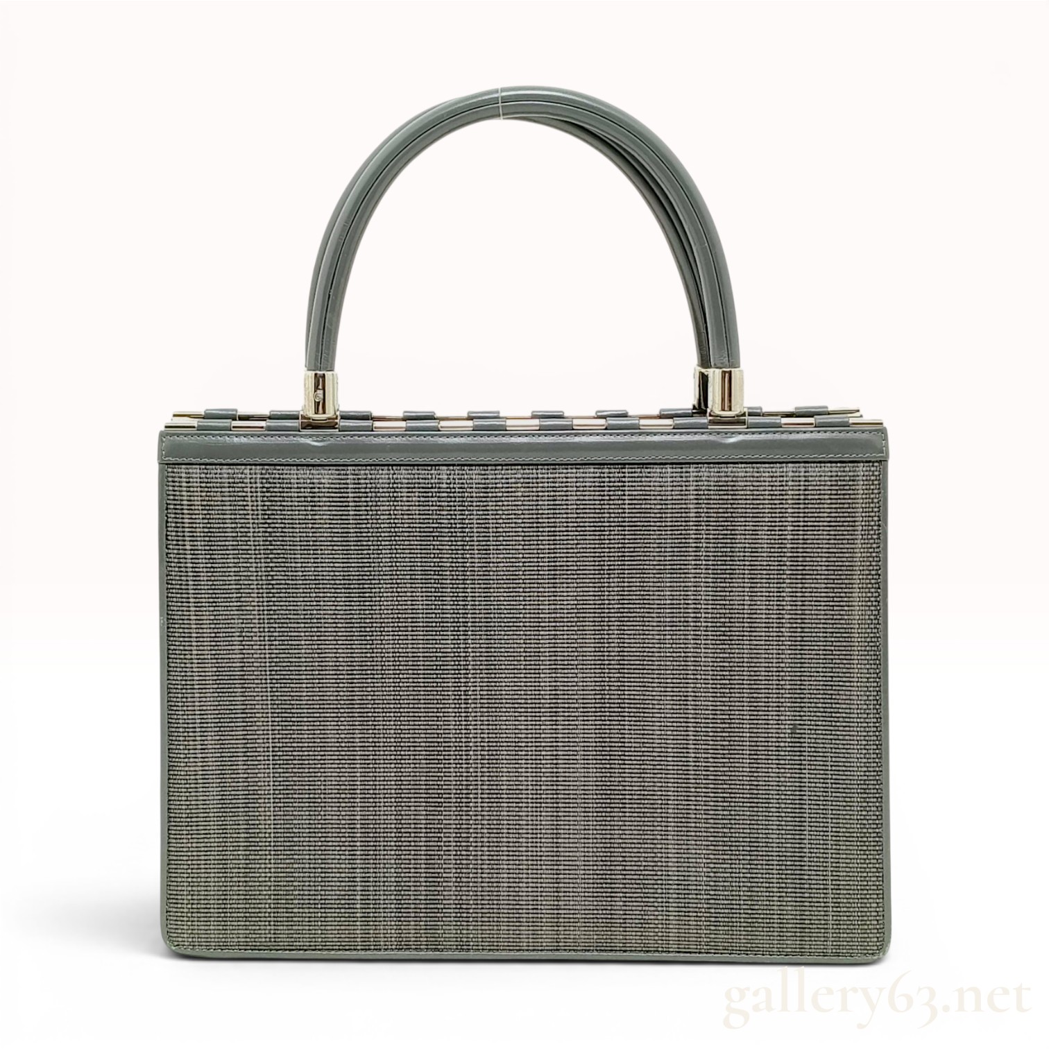 Comtesse Swagger Structured Gray Woven Horsehair and Leather Top Handle Bag