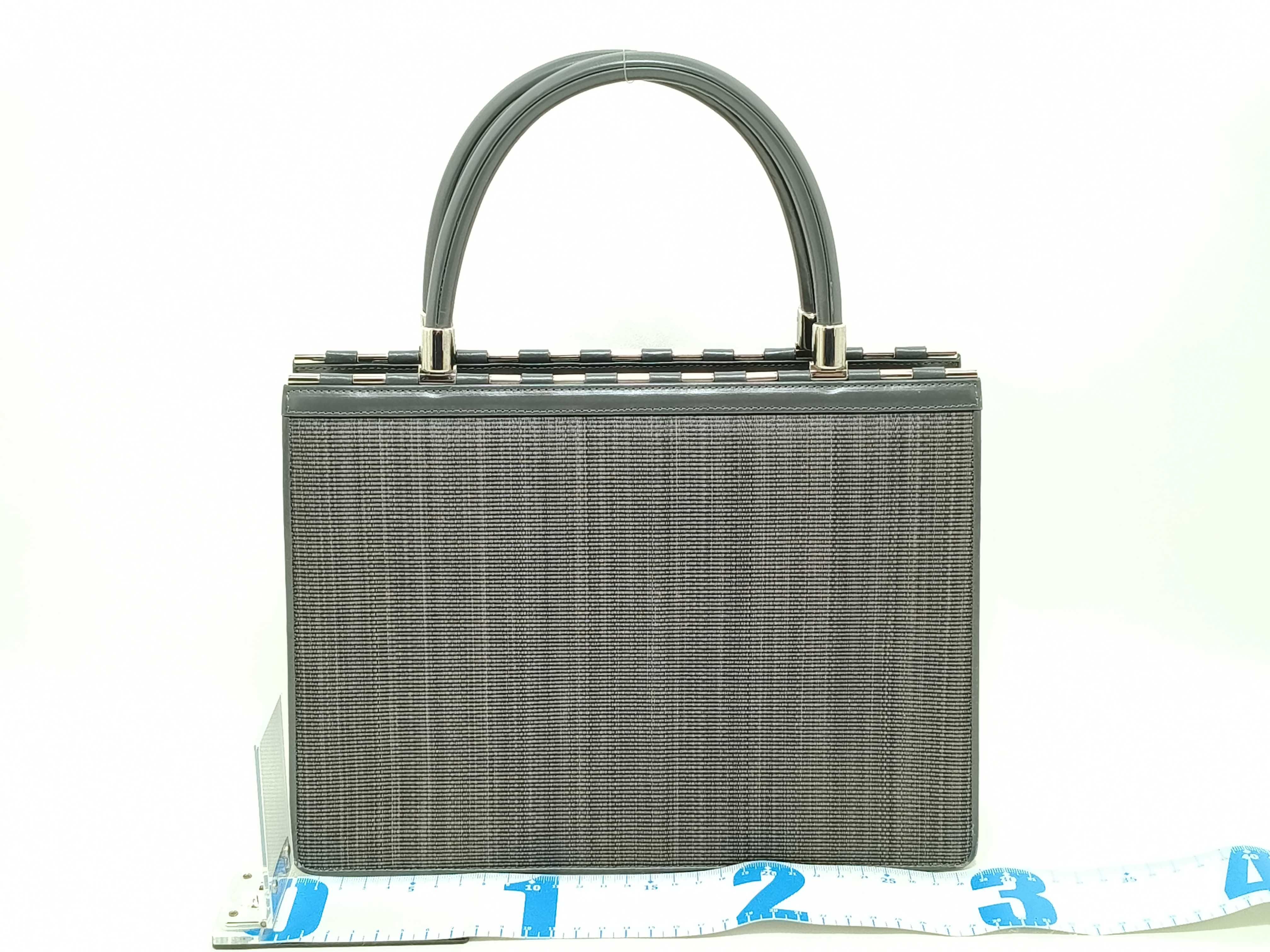 Comtesse Swagger Structured Gray Woven Horsehair and Leather Top Handle Bag