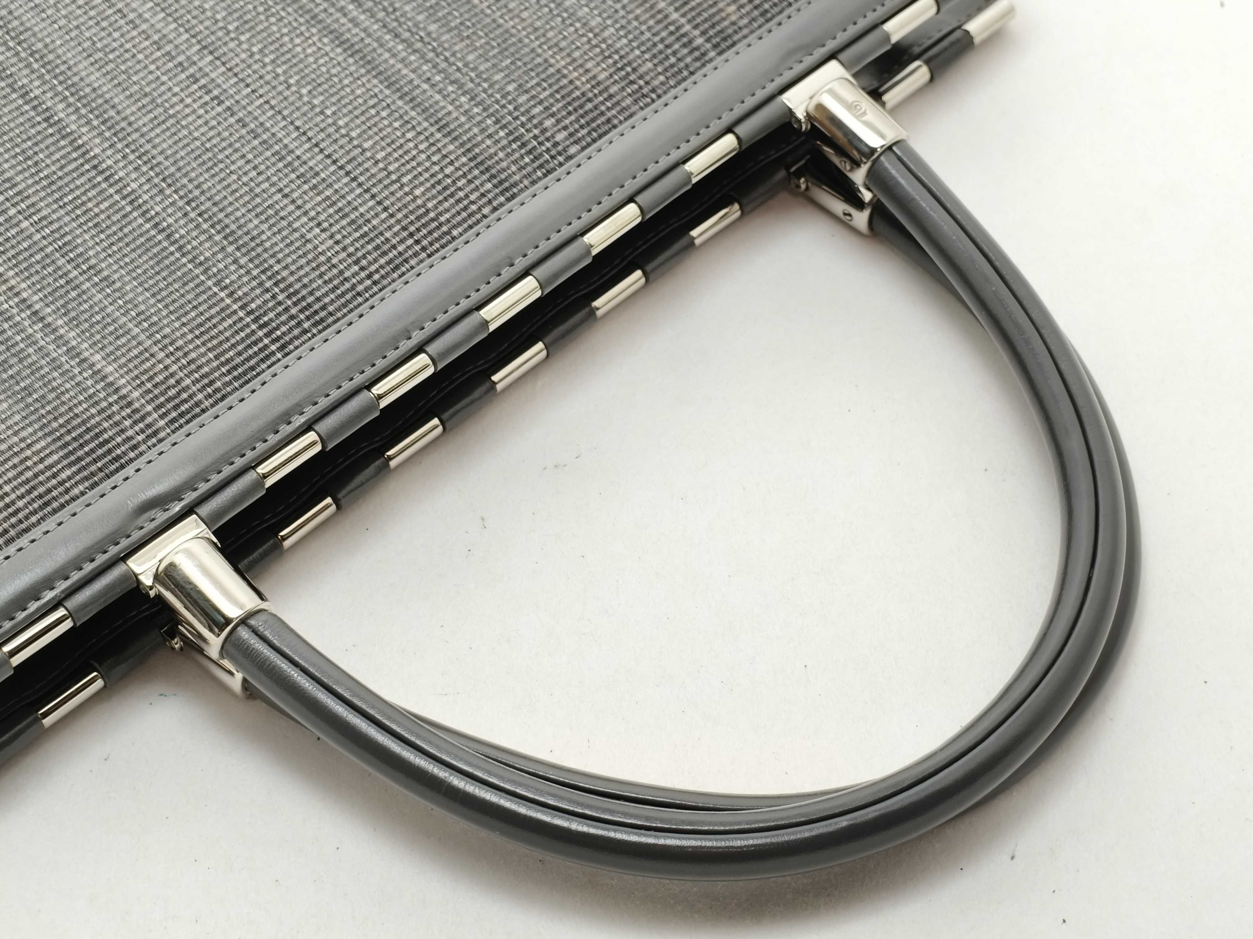 Comtesse Swagger Structured Gray Woven Horsehair and Leather Top Handle Bag