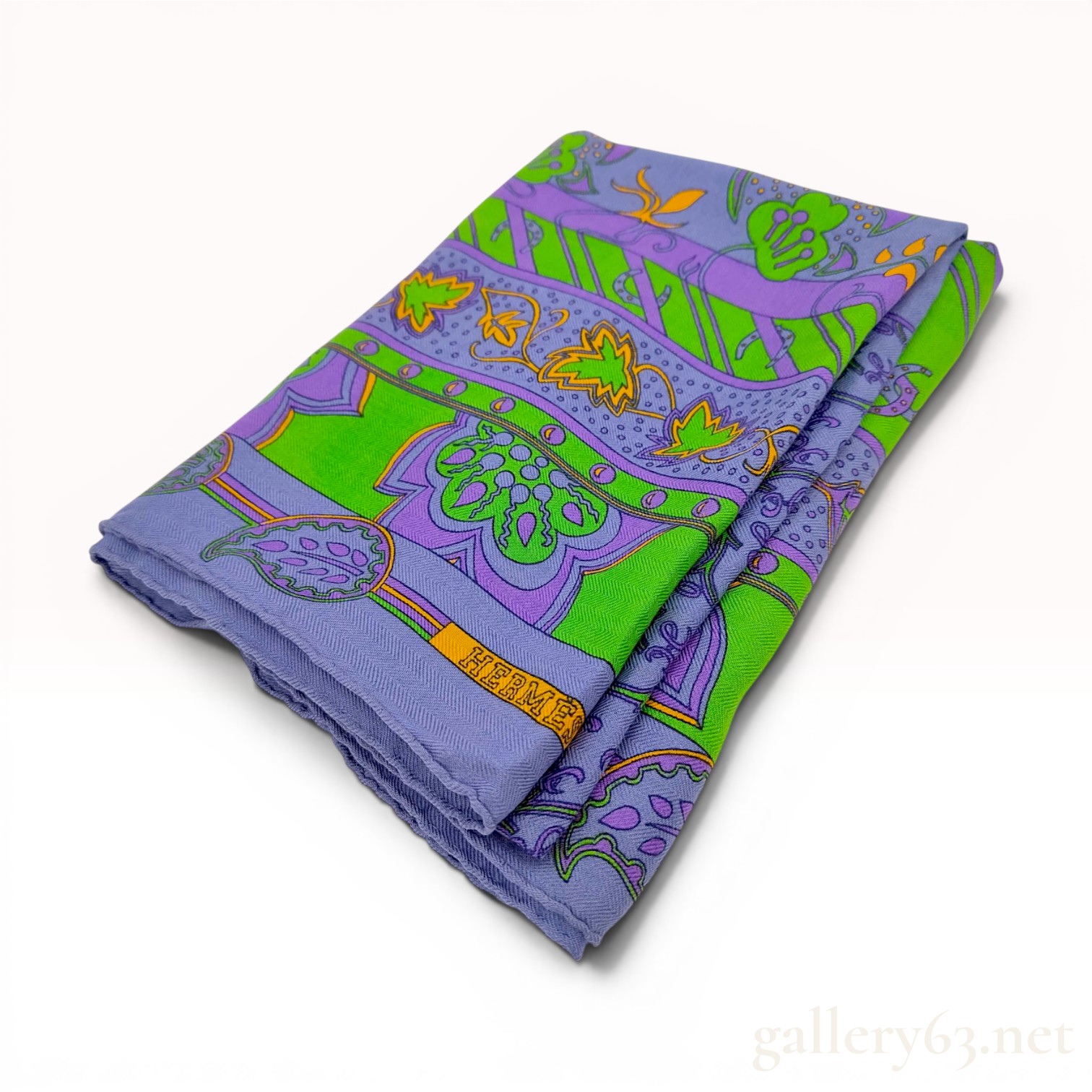 Hermes "Fleurs & Feuilles" Cashmere & Silk Shawl Scarf - Purple