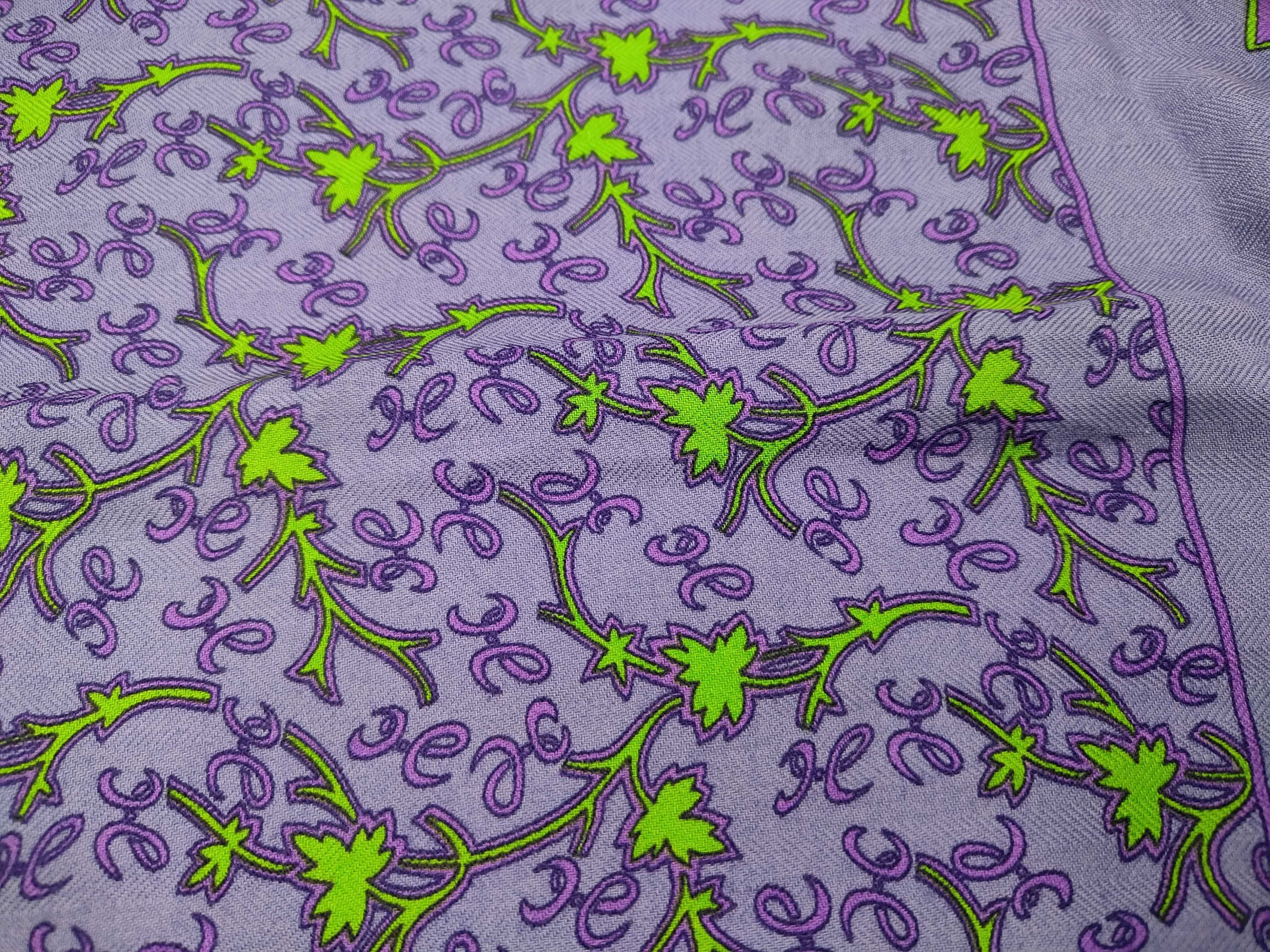 Hermes "Fleurs & Feuilles" Cashmere & Silk Shawl Scarf - Purple