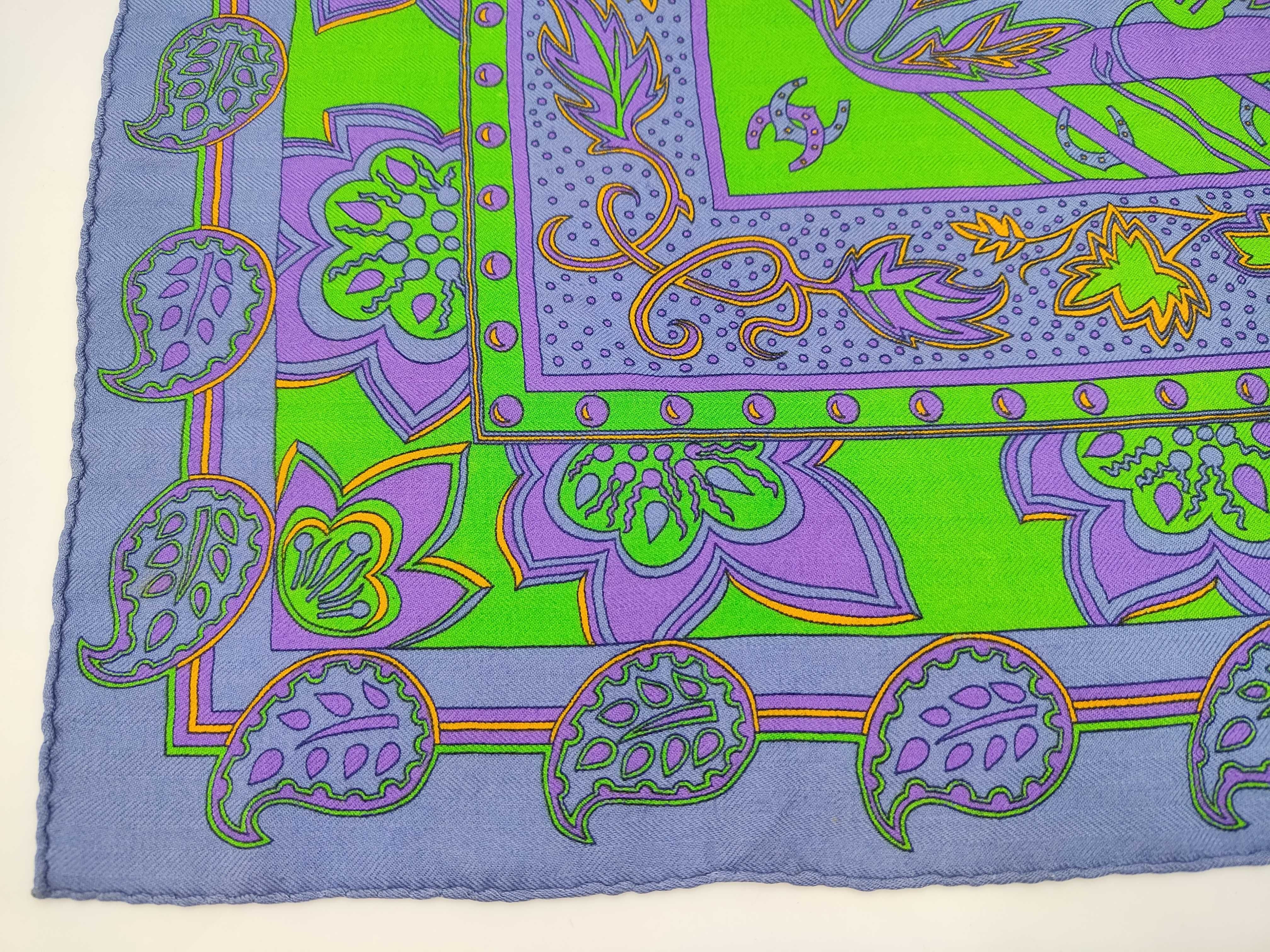 Hermes "Fleurs & Feuilles" Cashmere & Silk Shawl Scarf - Purple