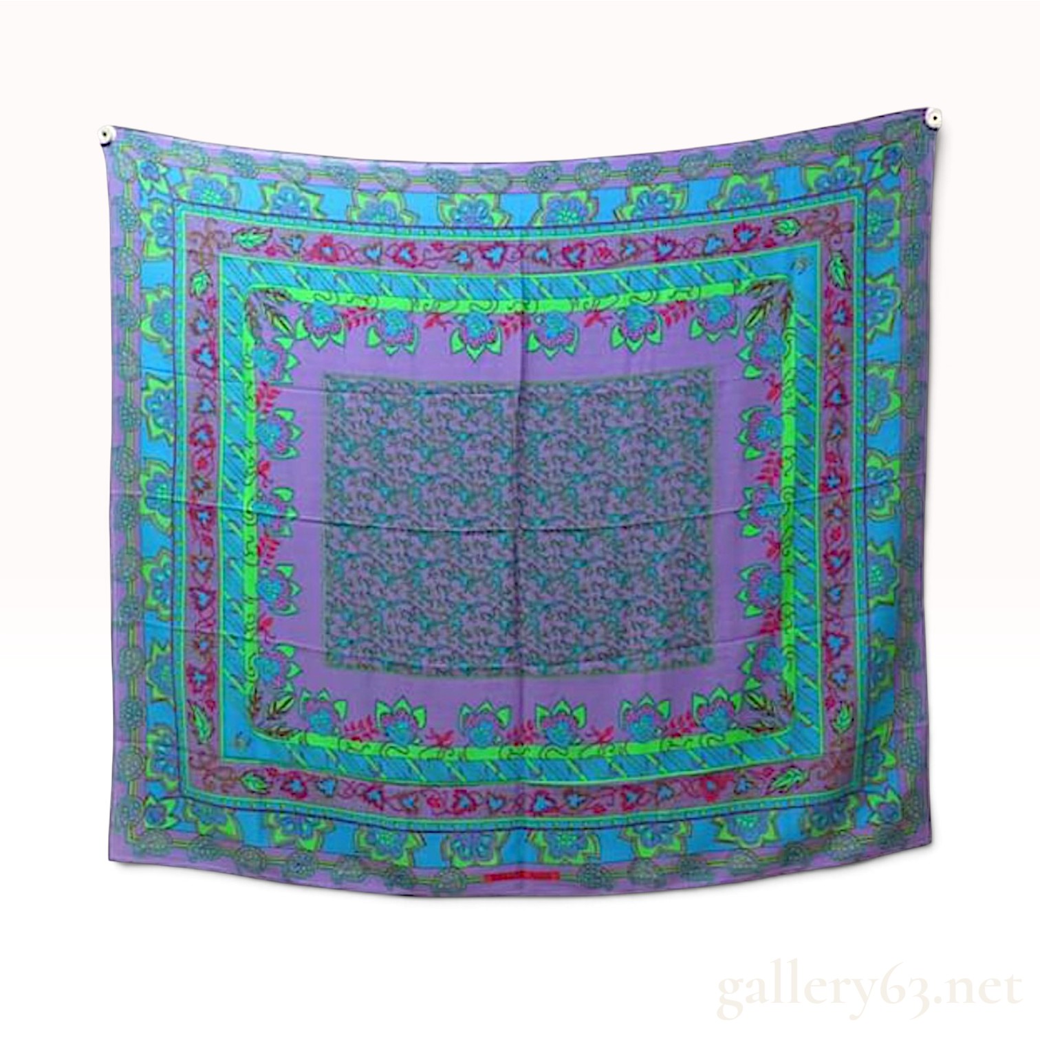 Hermes "Fleurs & Feuilles" Cashmere & Silk Shawl Scarf - Purple