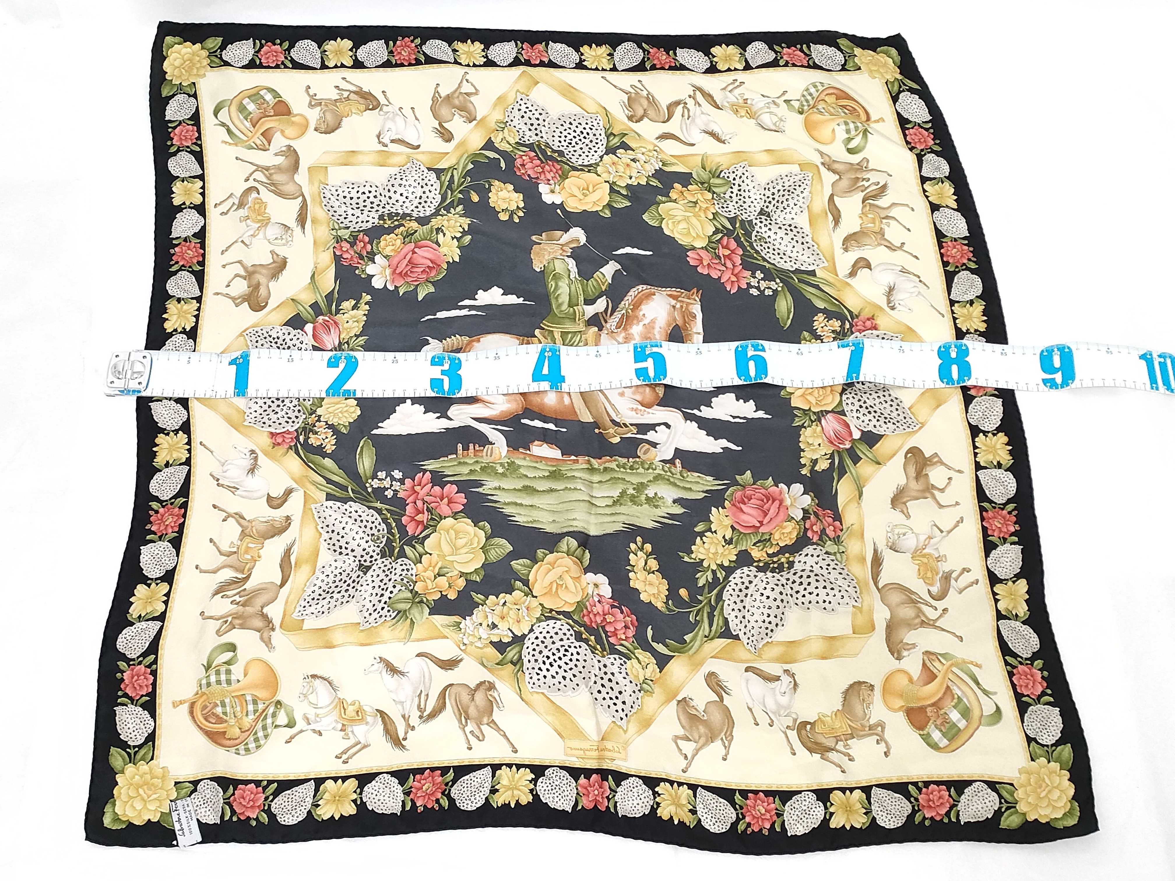 Salvatore Ferragamo Vintage Silk Equestrian Motif Scarf