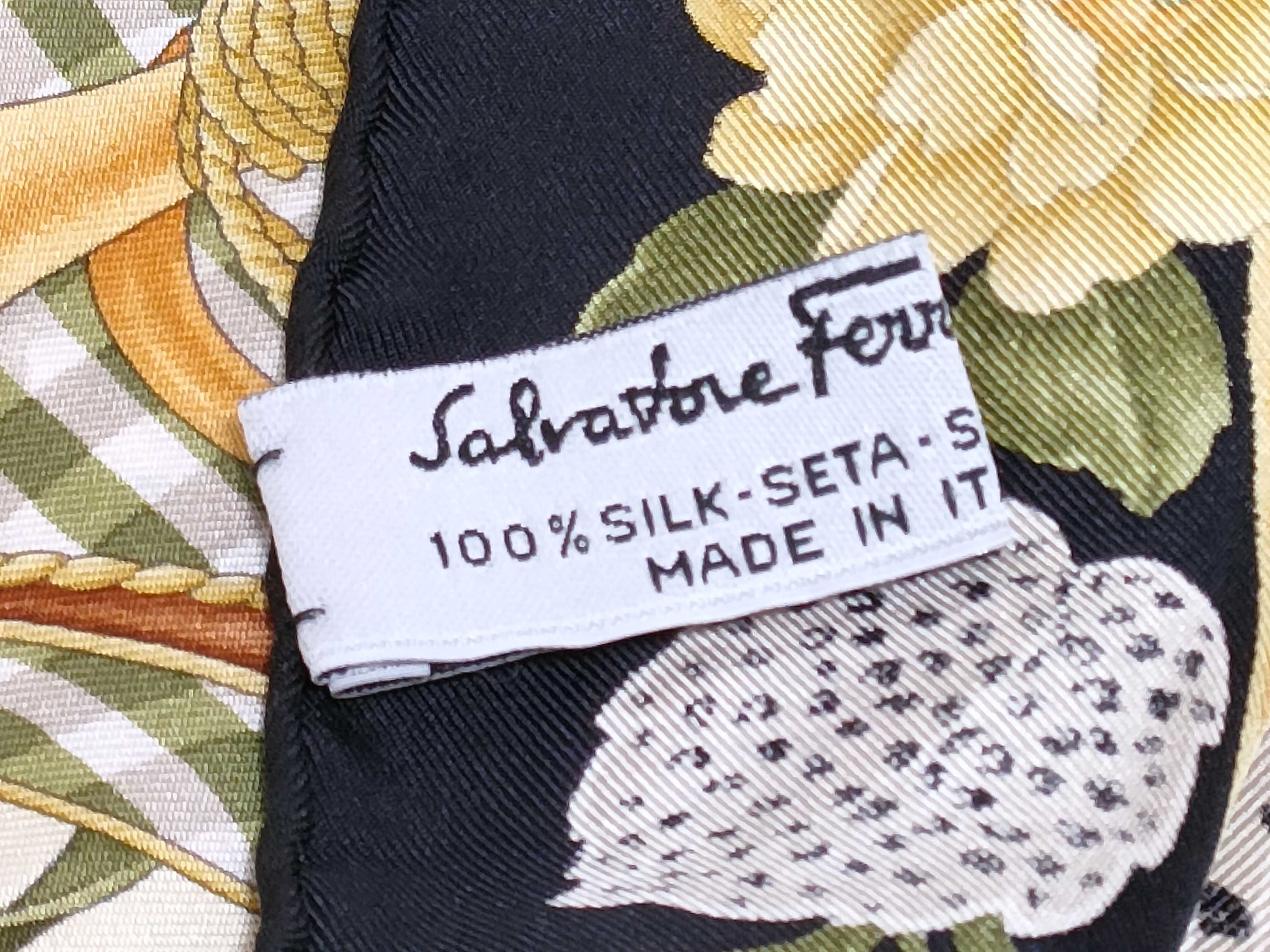 Salvatore Ferragamo Vintage Silk Equestrian Motif Scarf