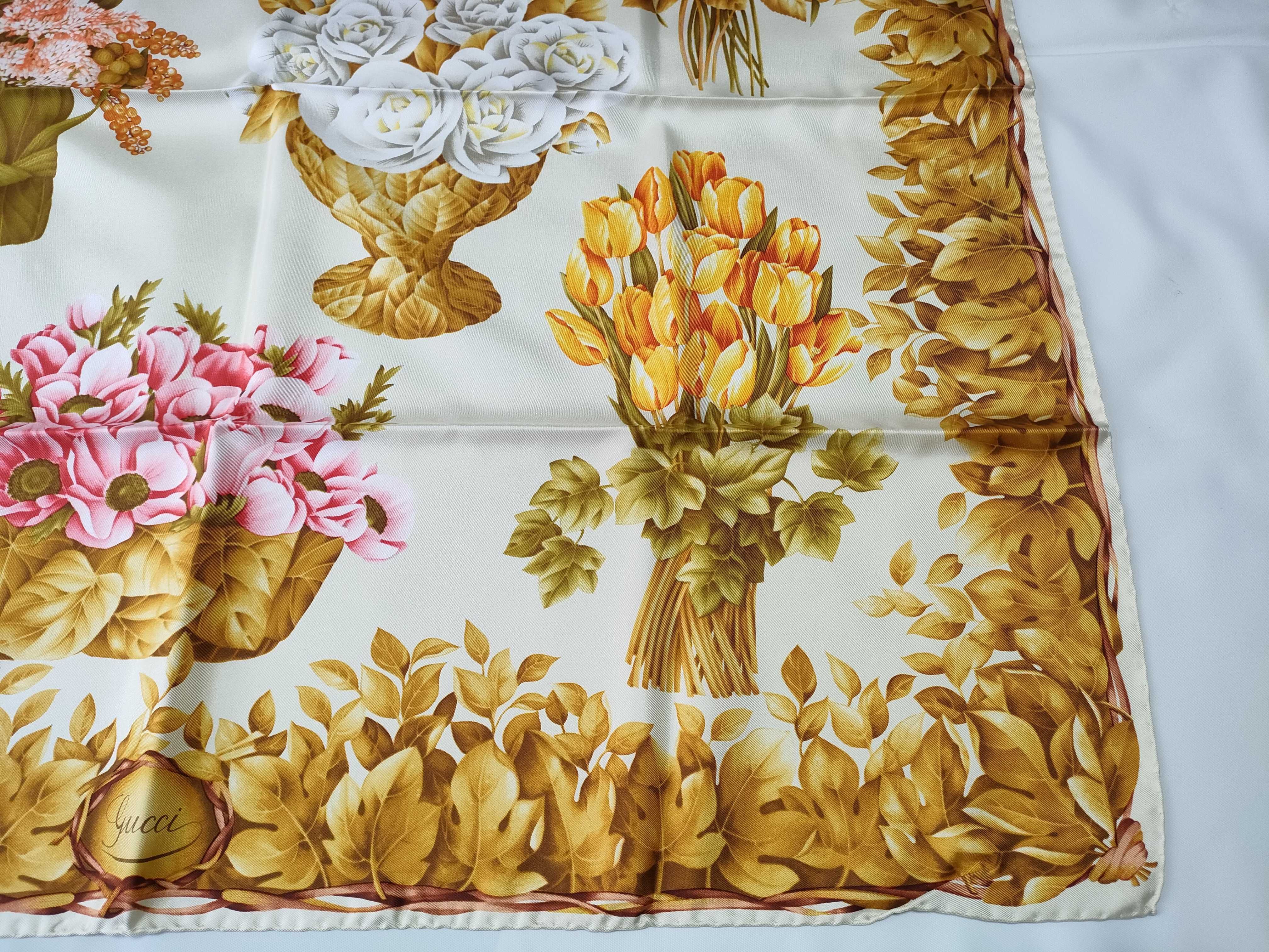 Gucci Floral Bouquet Silk Scarf with Original Box