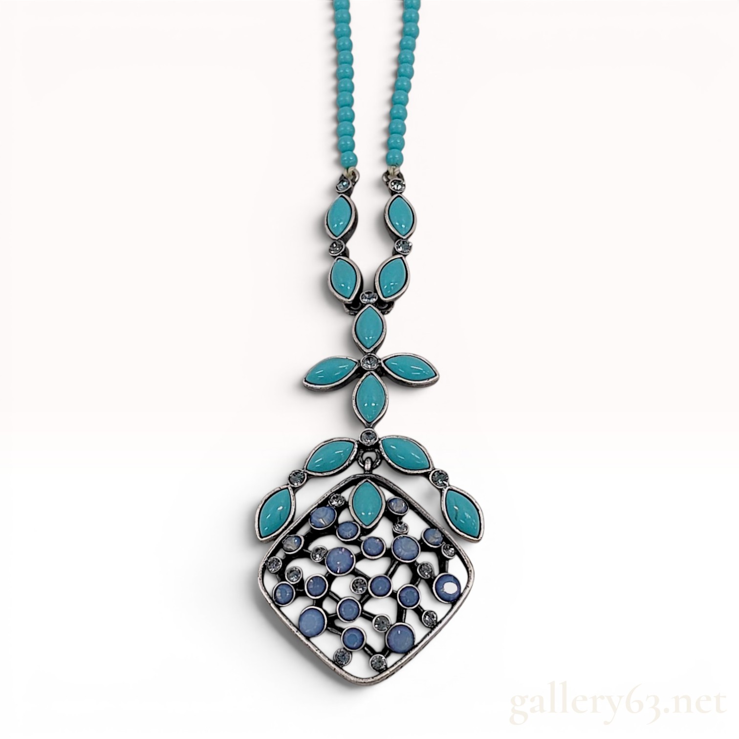 Givenchy Antiqued Silver-Tone and Turquoise-Colored Pendant Necklace