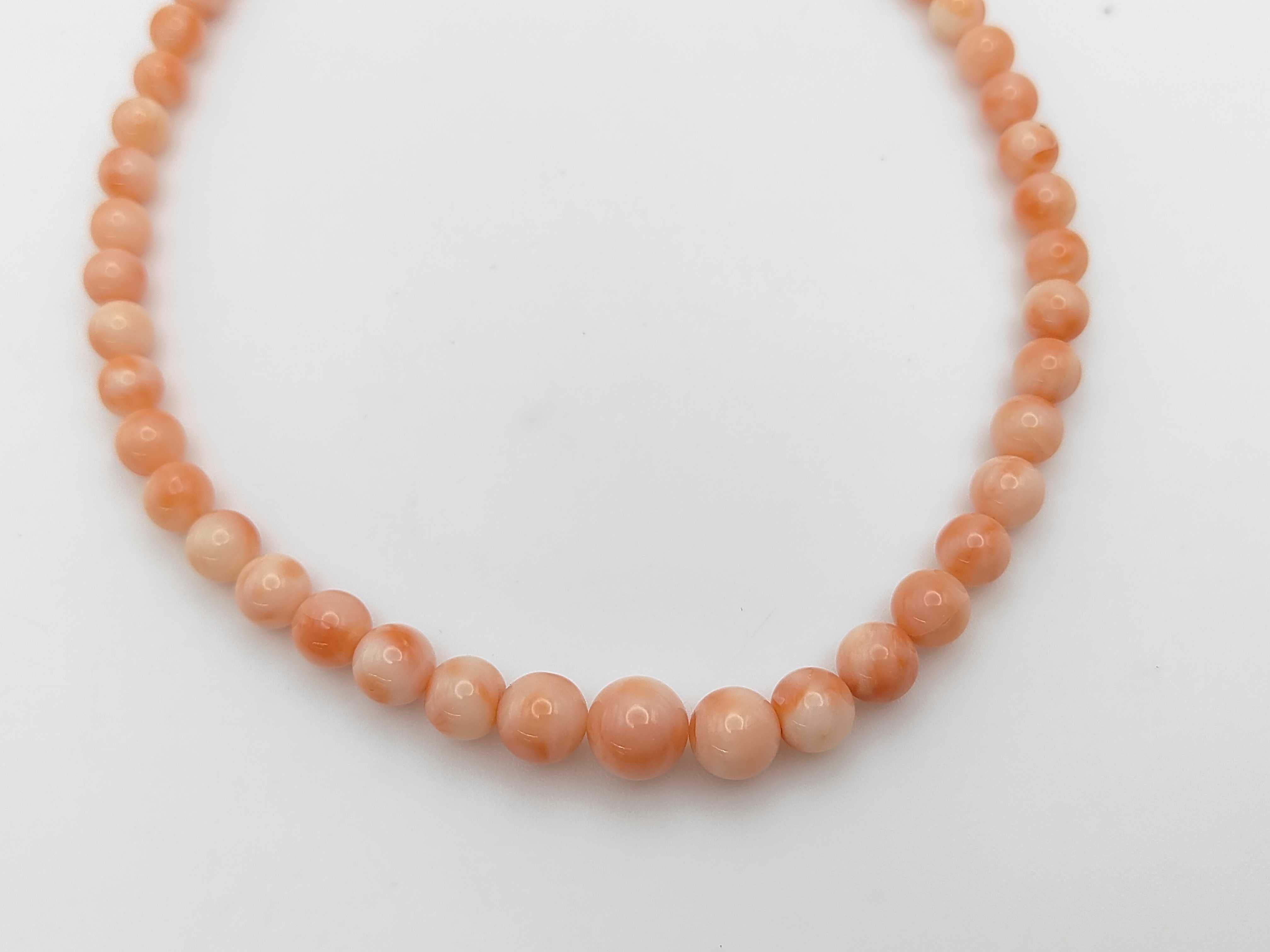 Graduated Natural Pink Angel Skin Coral Bead Necklace with Silver Clasp