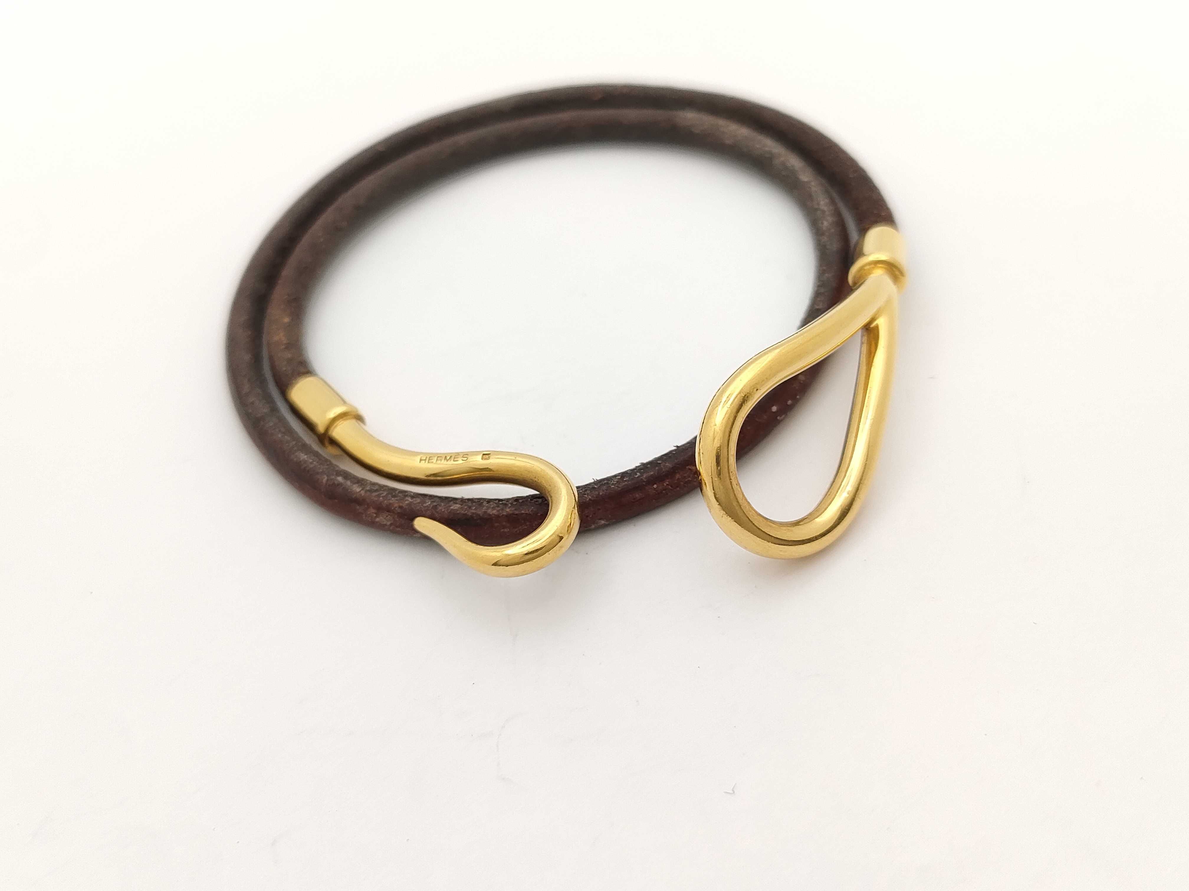 Hermes Jumbo Double-Wrap Leather Hook Bracelet