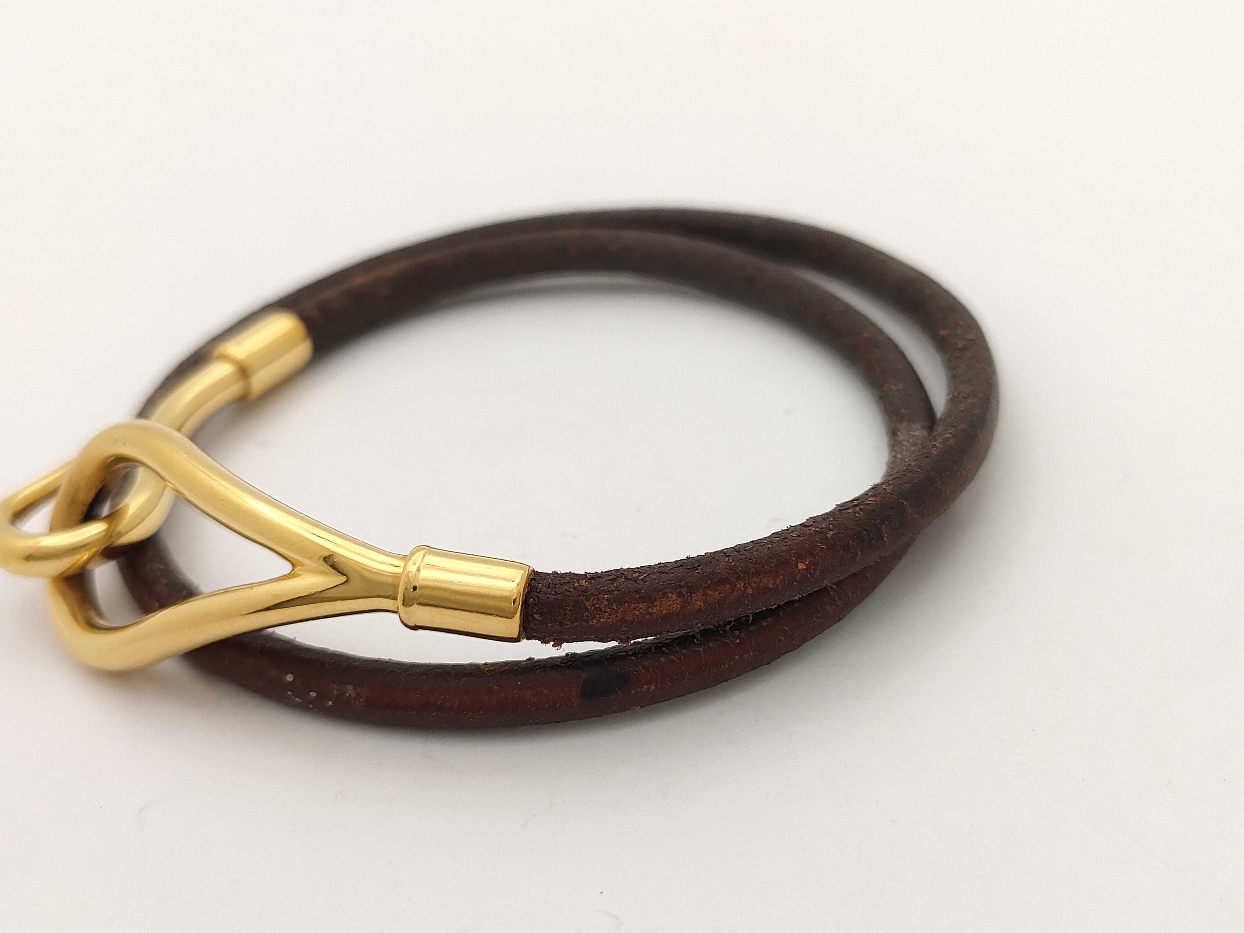 Hermes Jumbo Double-Wrap Leather Hook Bracelet