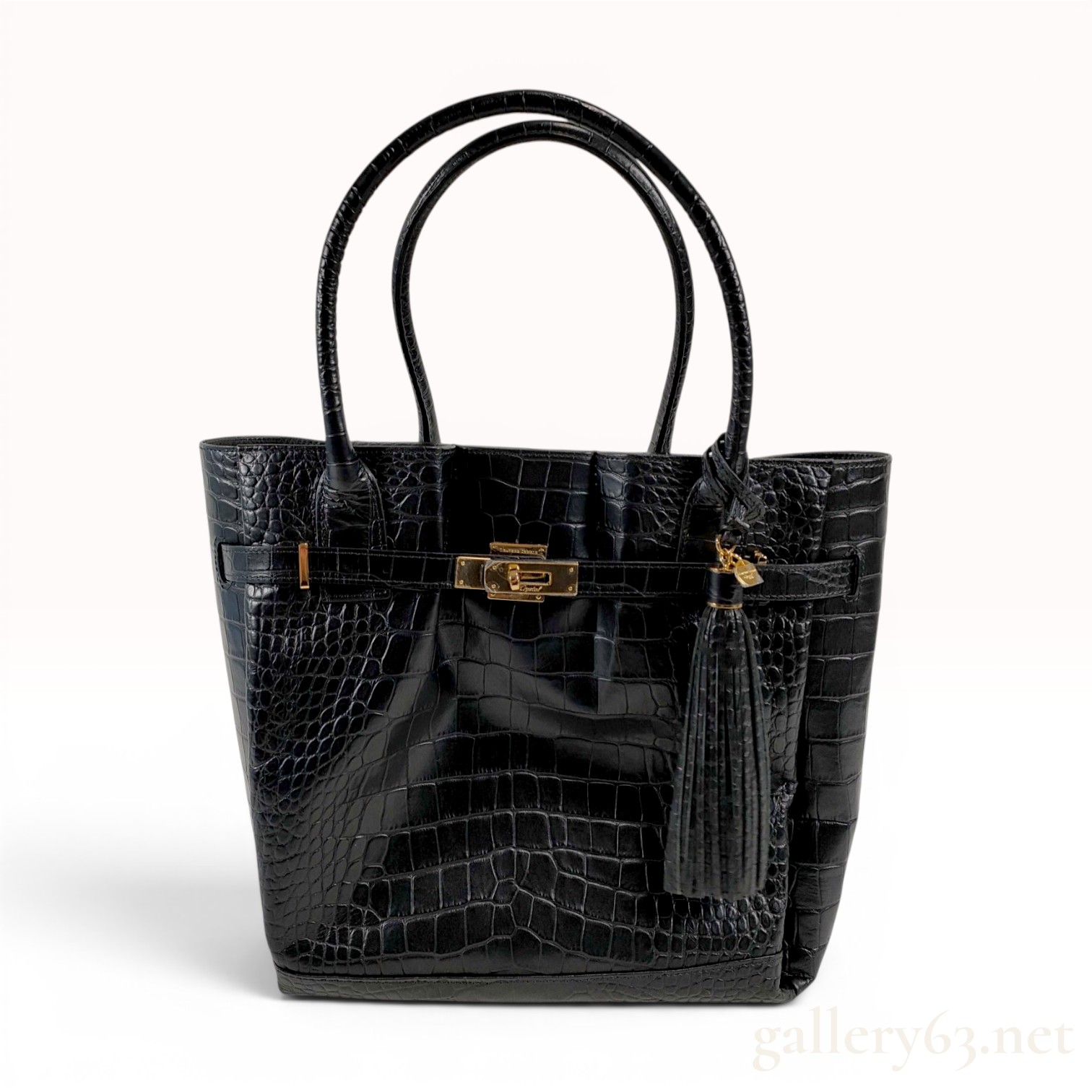 Leather Jewels Kelly Style Gold Hardware Crocodile-Embossed Leather Tote Bag