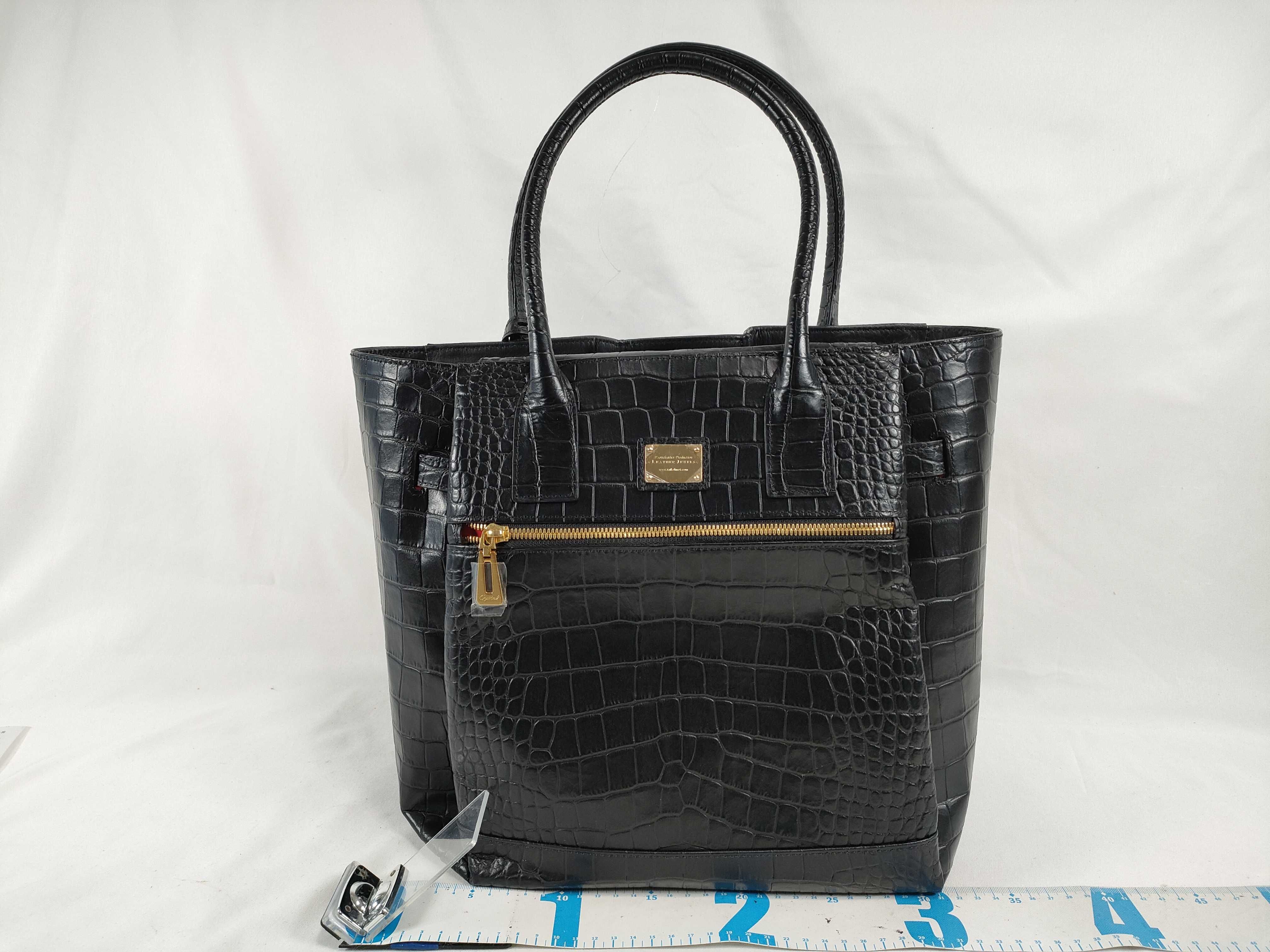 Leather Jewels Kelly Style Gold Hardware Crocodile-Embossed Leather Tote Bag