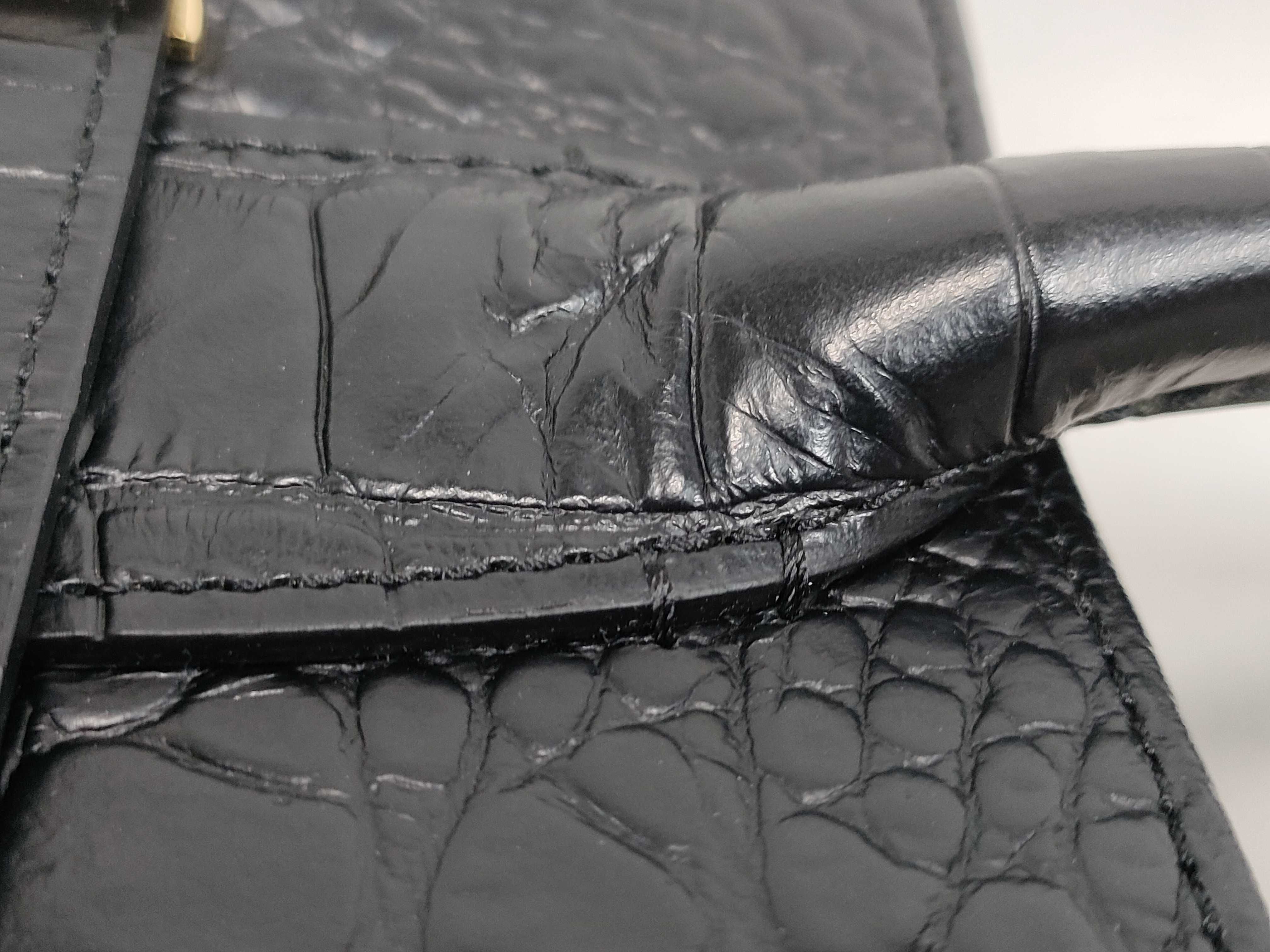 Leather Jewels Kelly Style Gold Hardware Crocodile-Embossed Leather Tote Bag