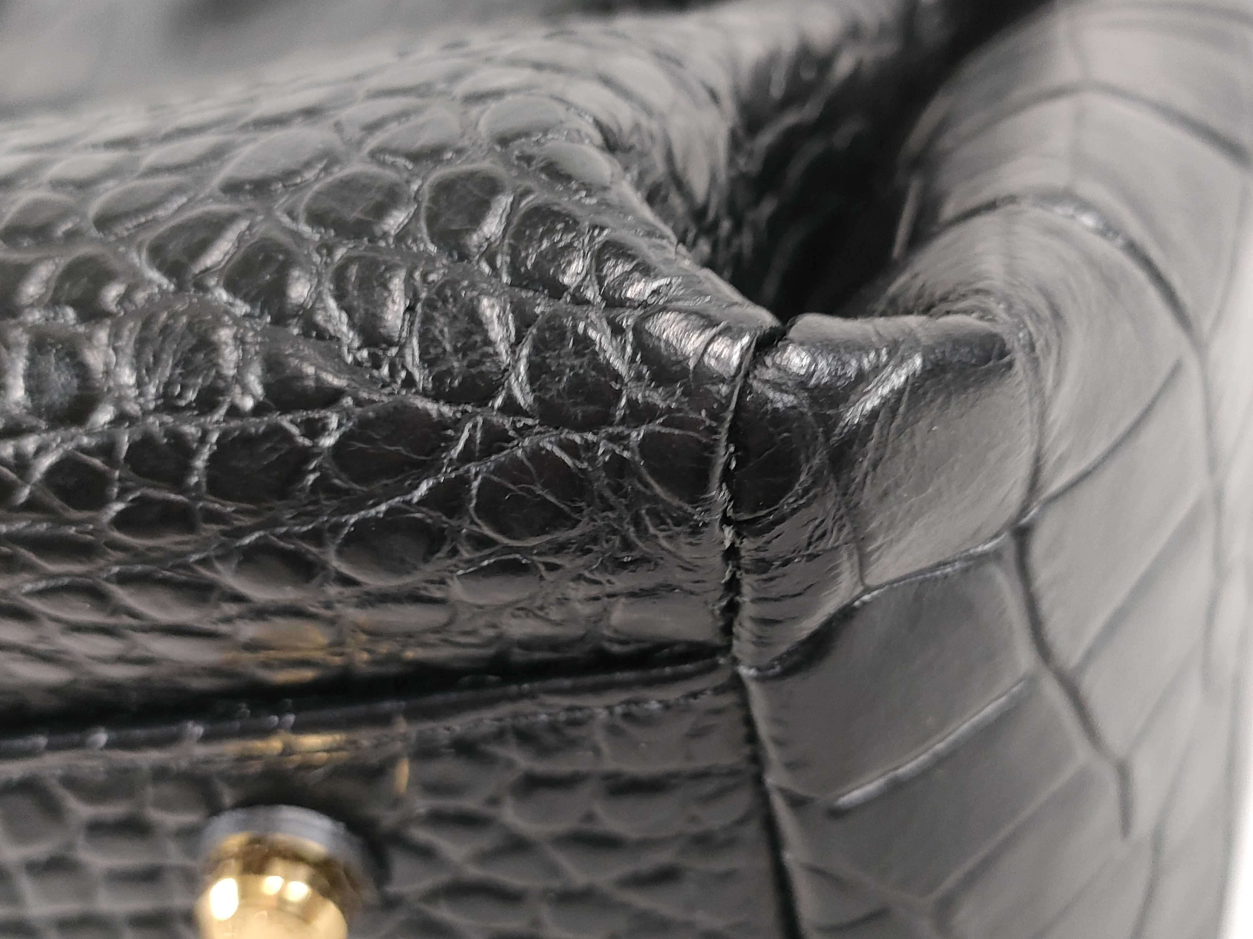 Leather Jewels Kelly Style Gold Hardware Crocodile-Embossed Leather Tote Bag